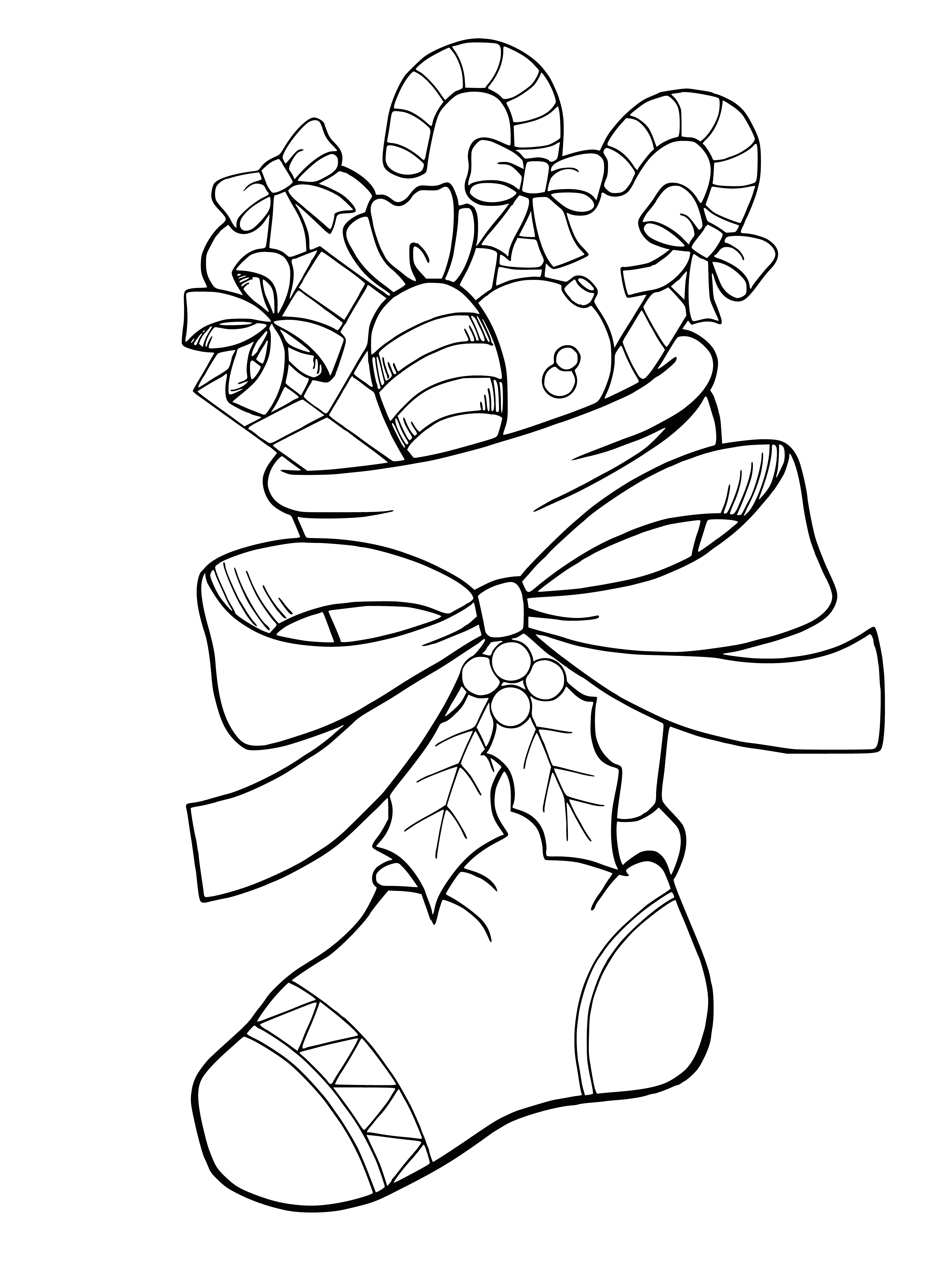 coloring page: Festive Xmas socks! Red & green w/ white cuffs & snowflakes all over.