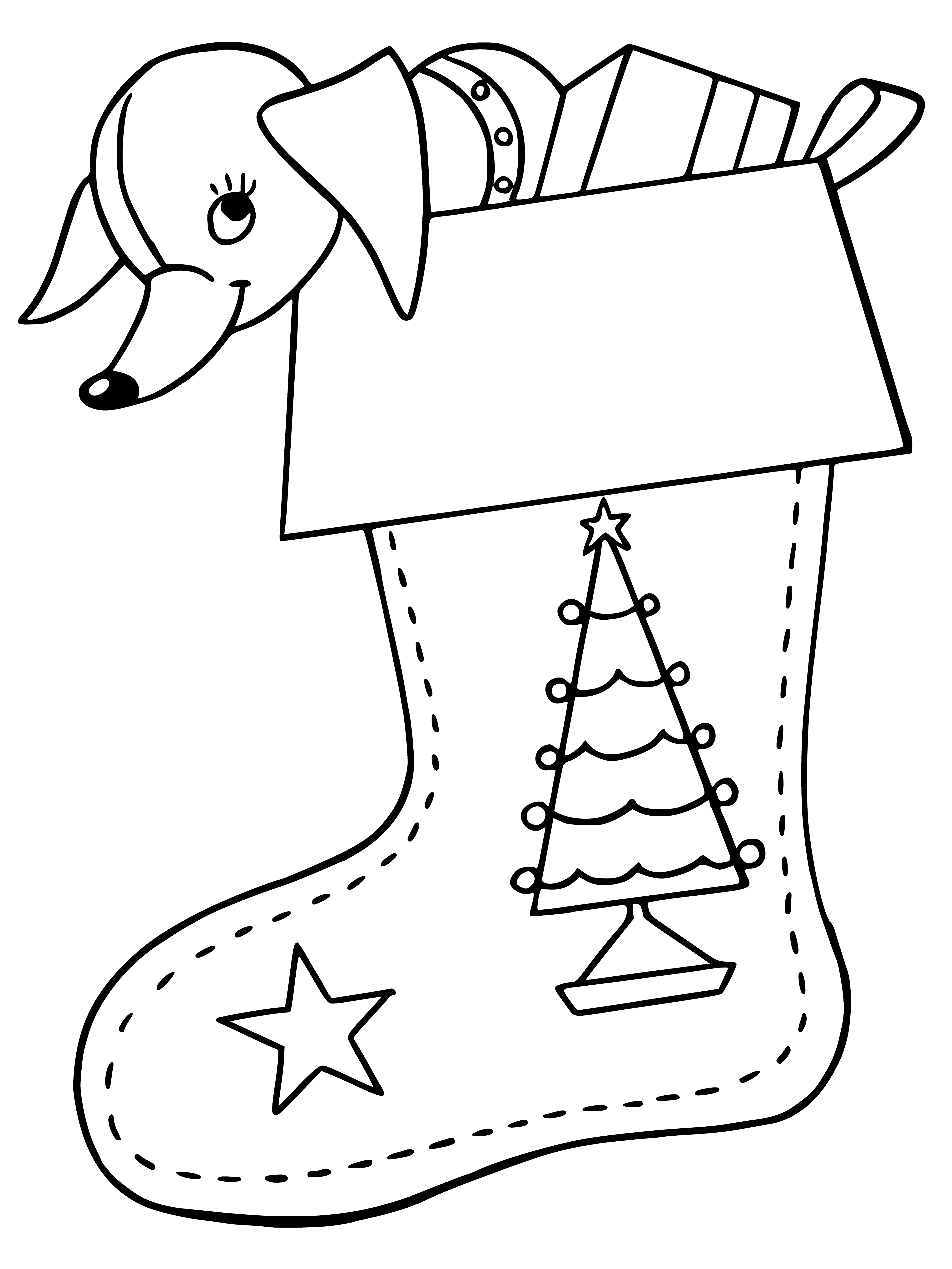 coloring page: Christmas socks: red & white, one holds a surprise gift inside - green! #seasonofgifts