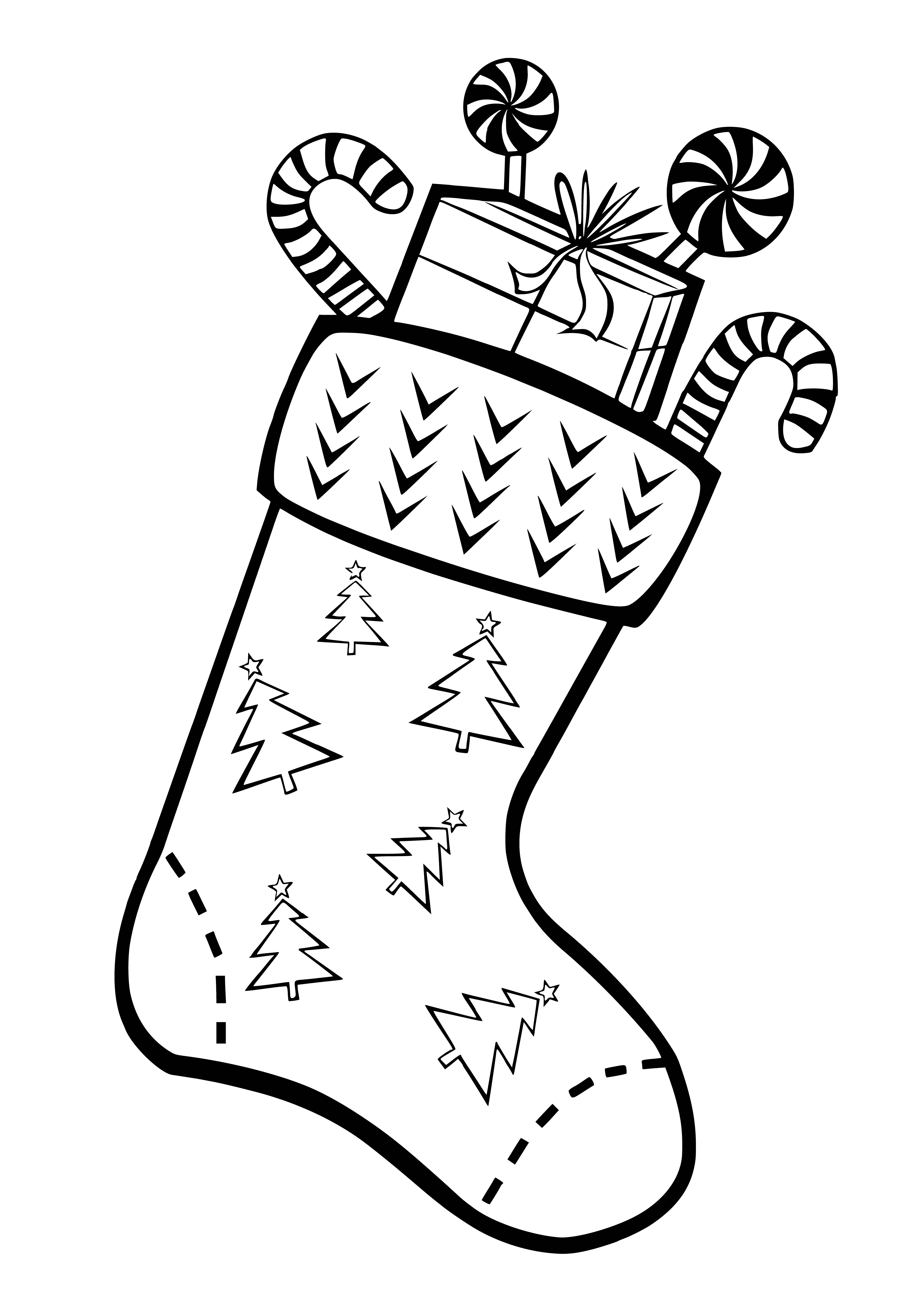 Новогодний носок раскраска для детей