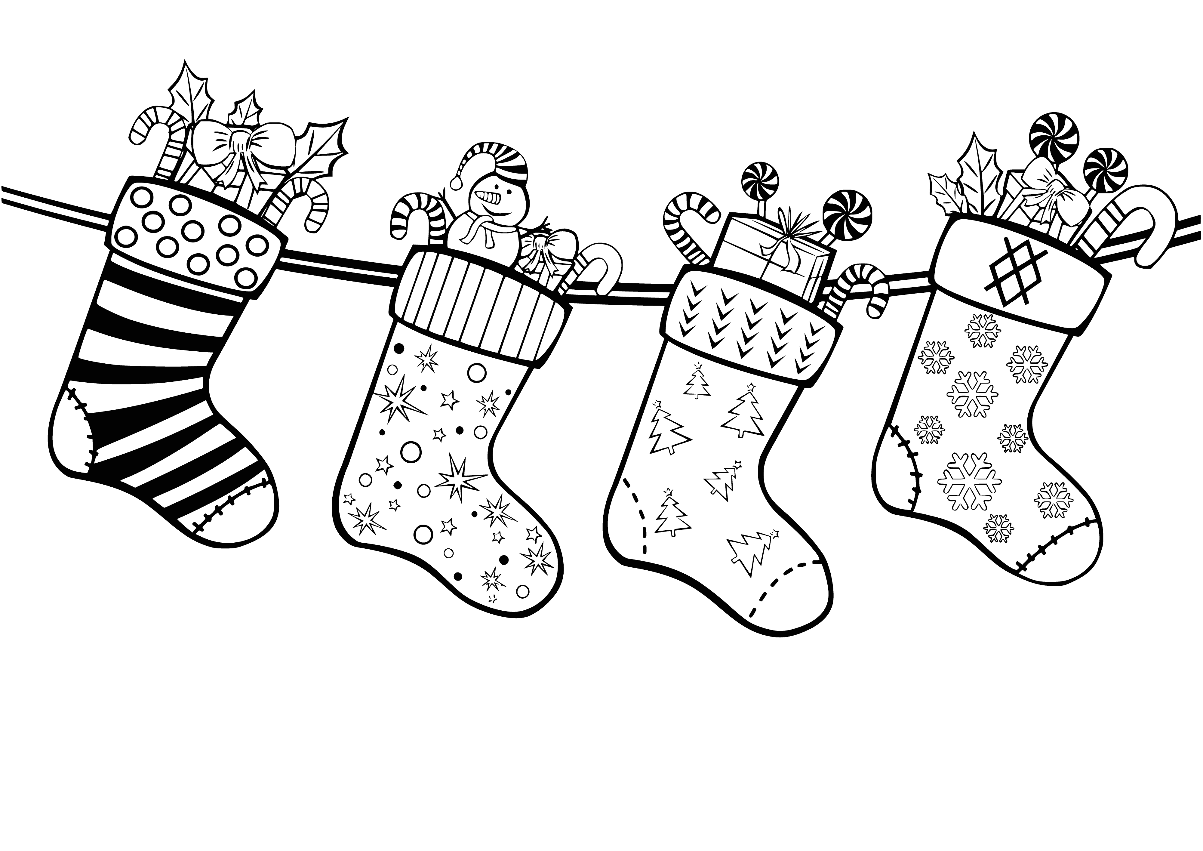 calcetines navideños página para colorear