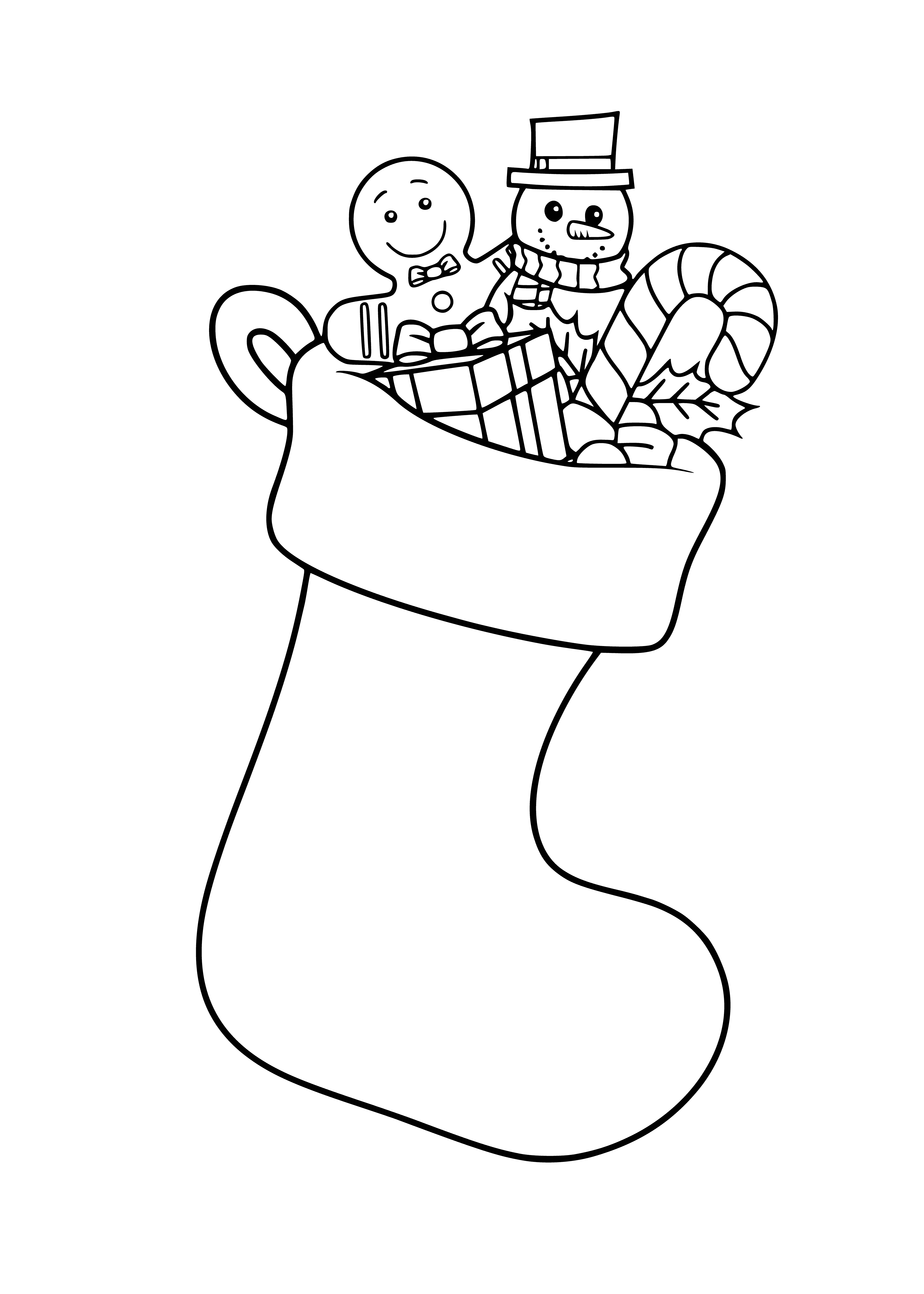 coloring page: Red & white Christmas-themed socks featuring Santa, reindeer & trees - perfect for the holiday season!