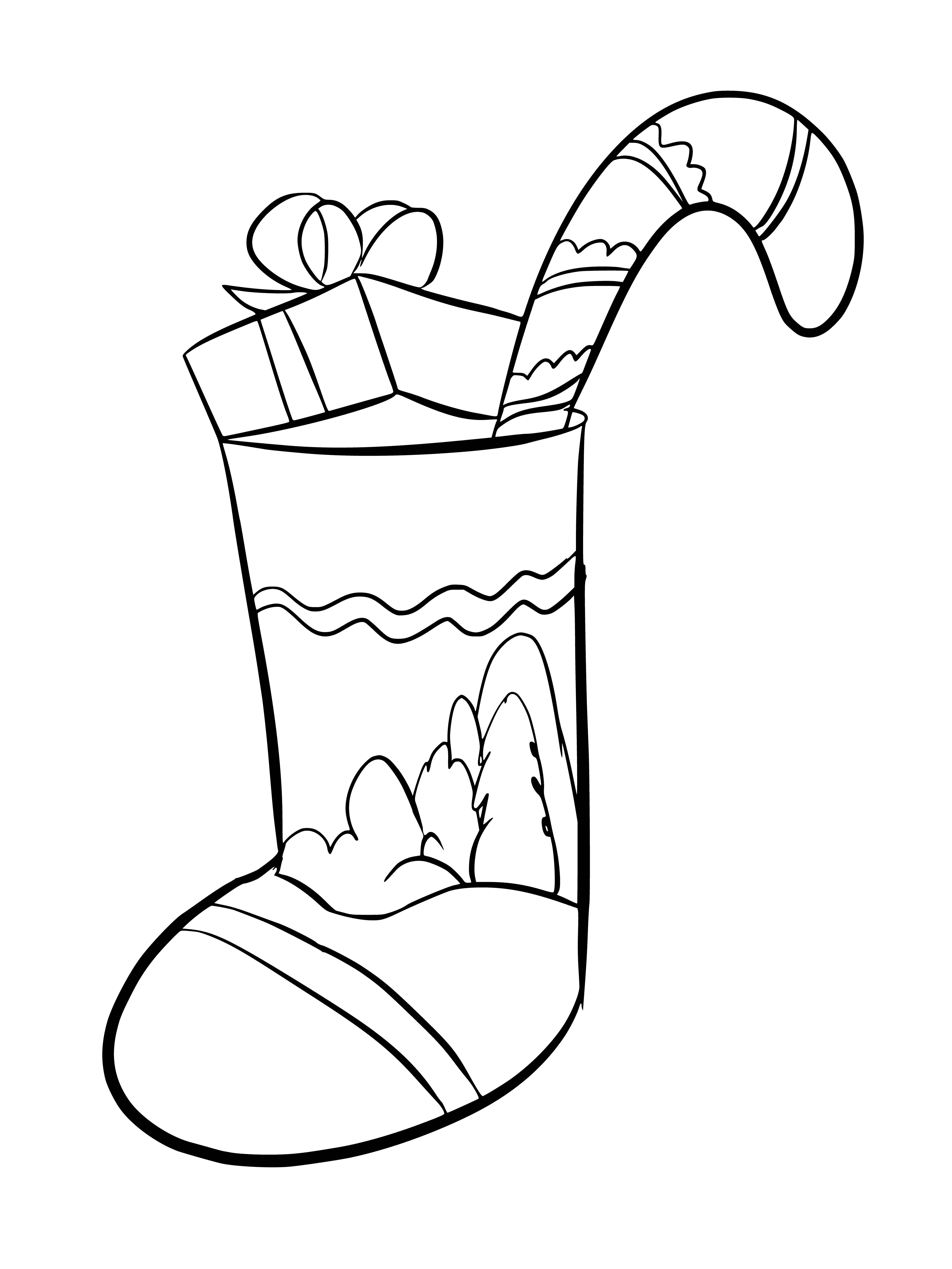 coloring page: White socks with red stripes, snowflake pattern & red cuff.
