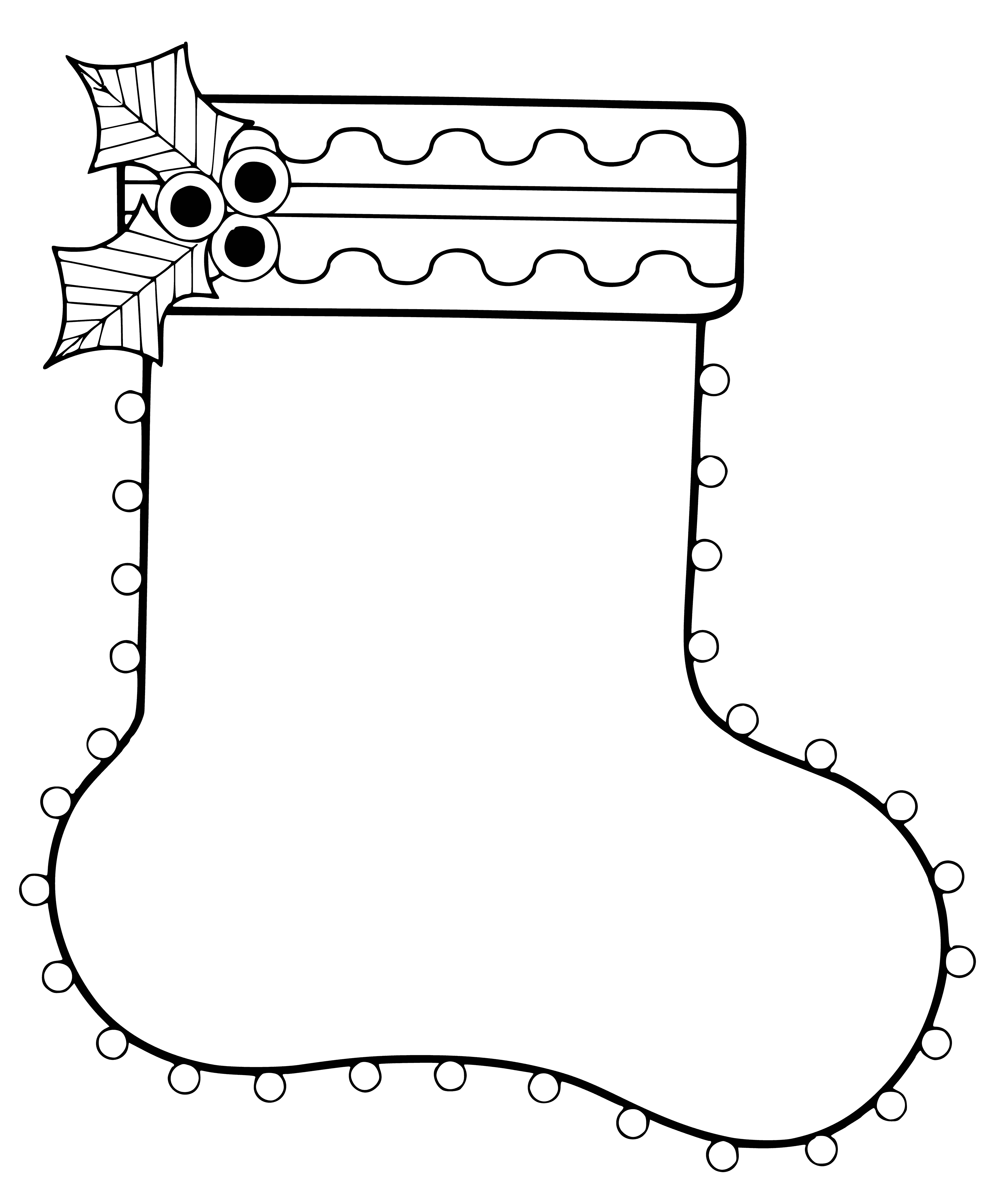 coloring page: Festive Christmas socks with red & green trees & white trim, perfect for the holiday season!