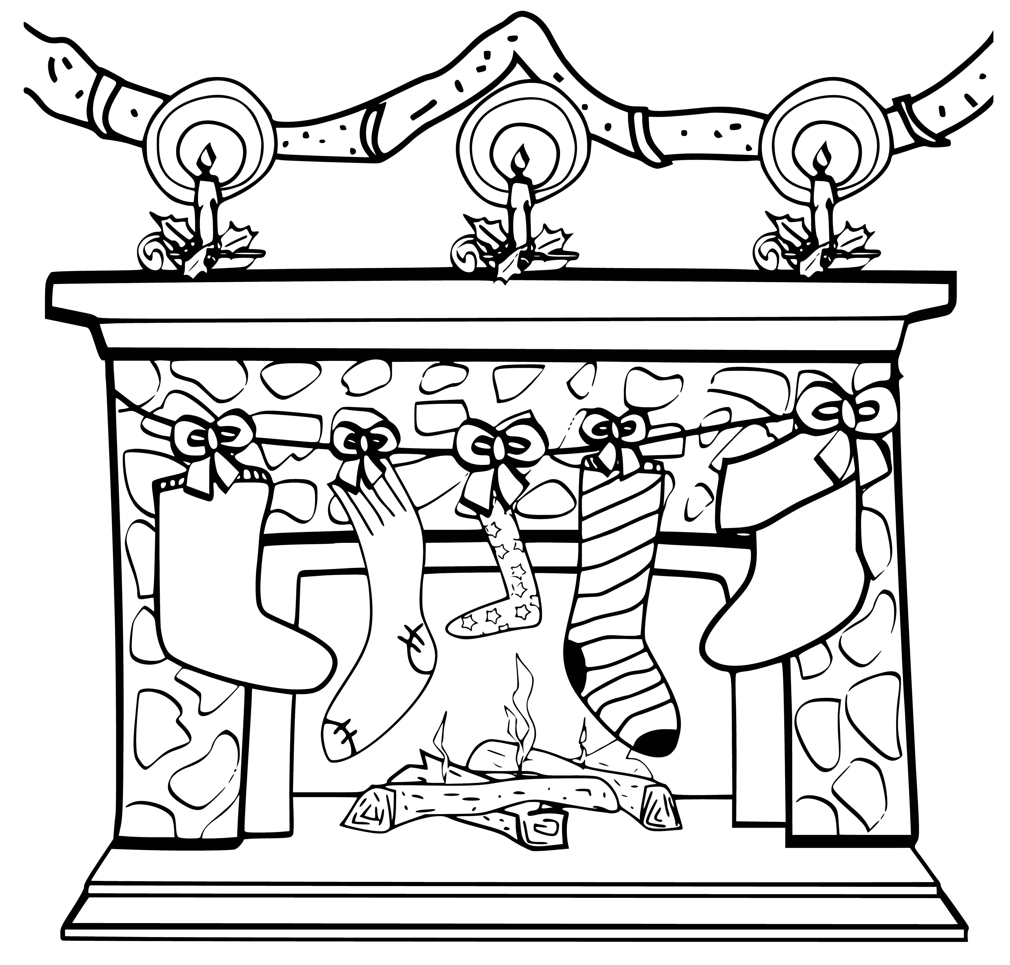 coloring page: Christmas stockings: Red with white stripes & green/gold bows. Festive and fun!