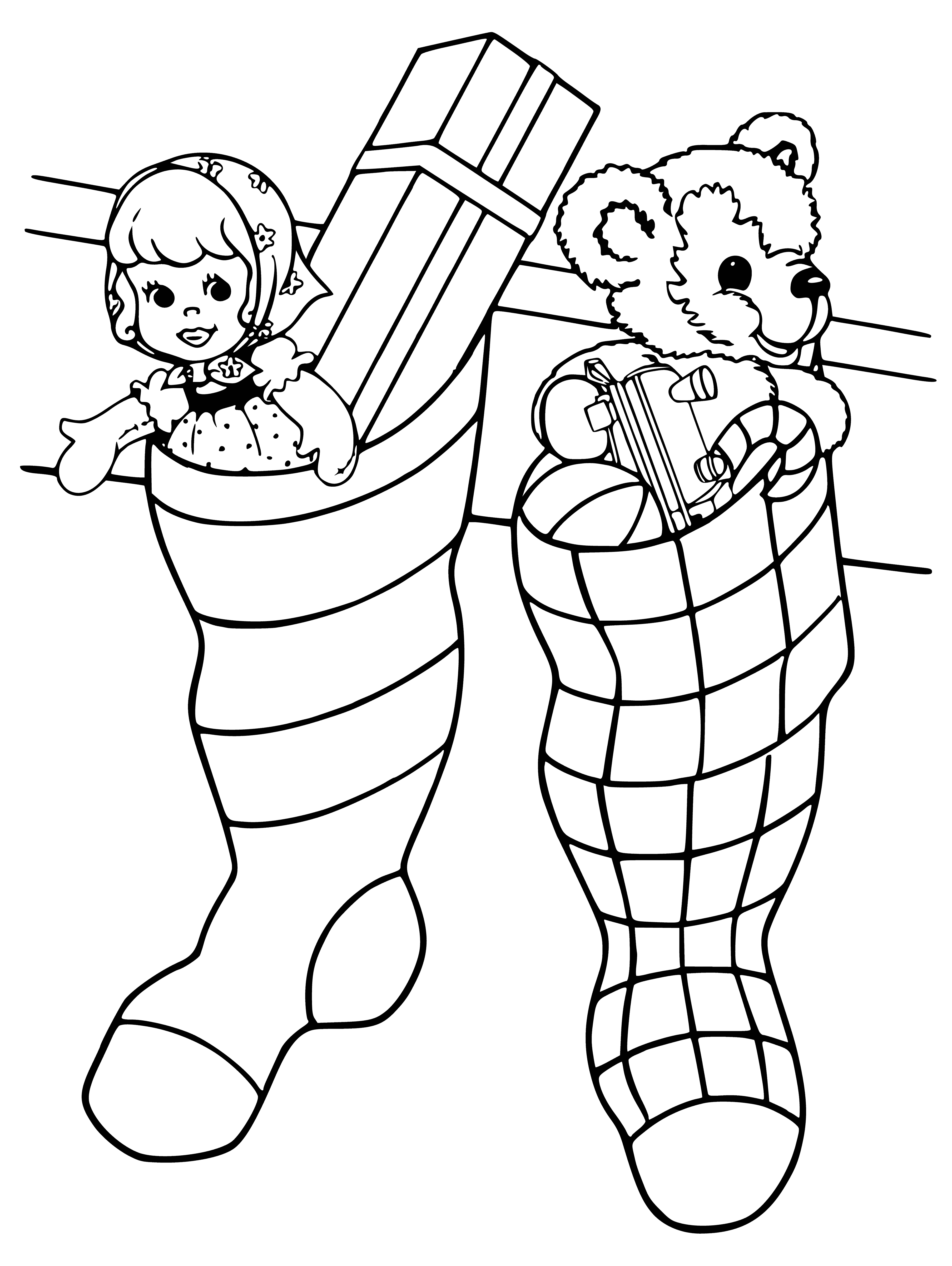 coloring page: Festive red and white socks with snowflakes & candy canes pattern - perfect for the holiday season!