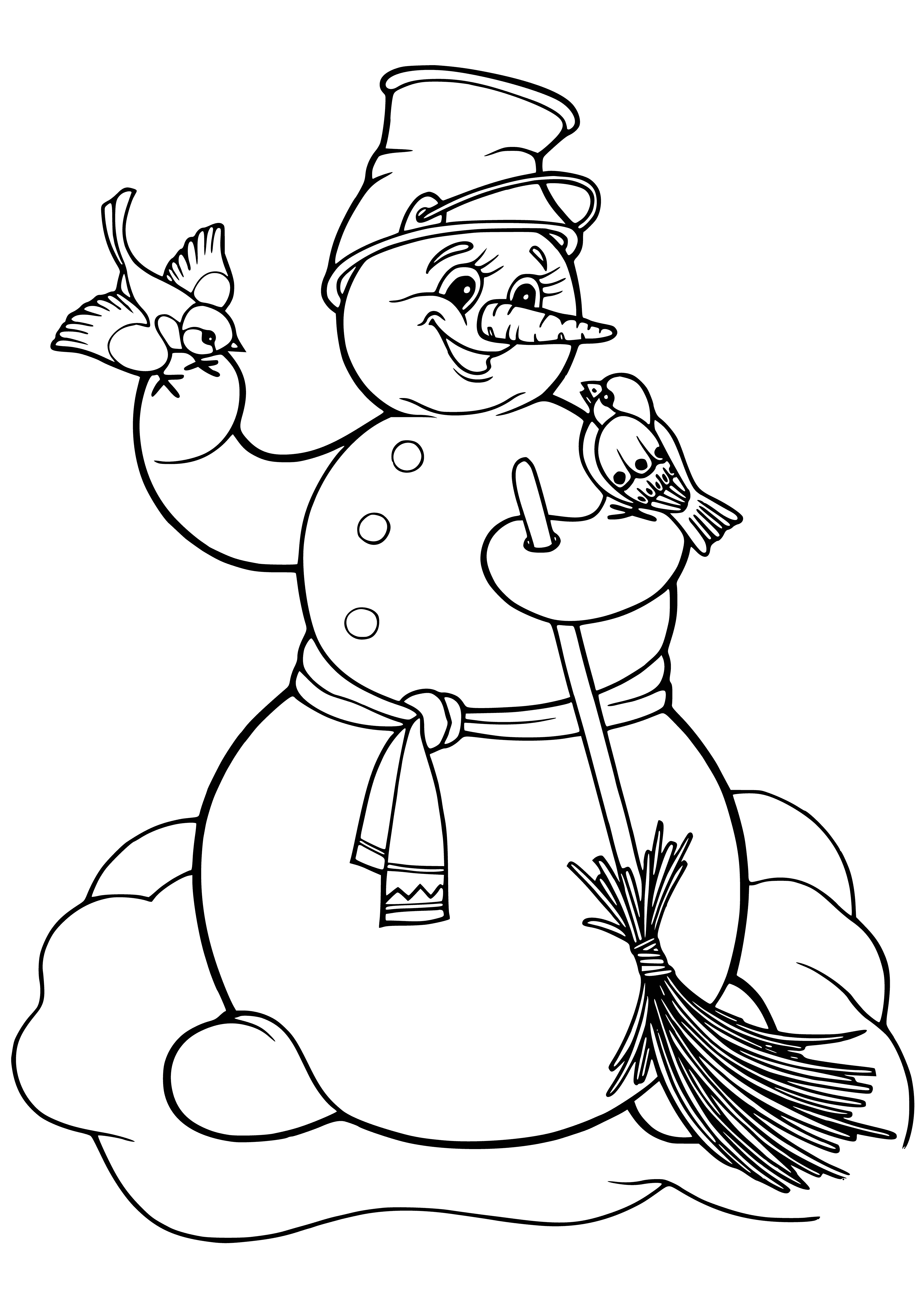 coloring page: A snowman with carrot nose, coal eyes, scarf - a winter classic!