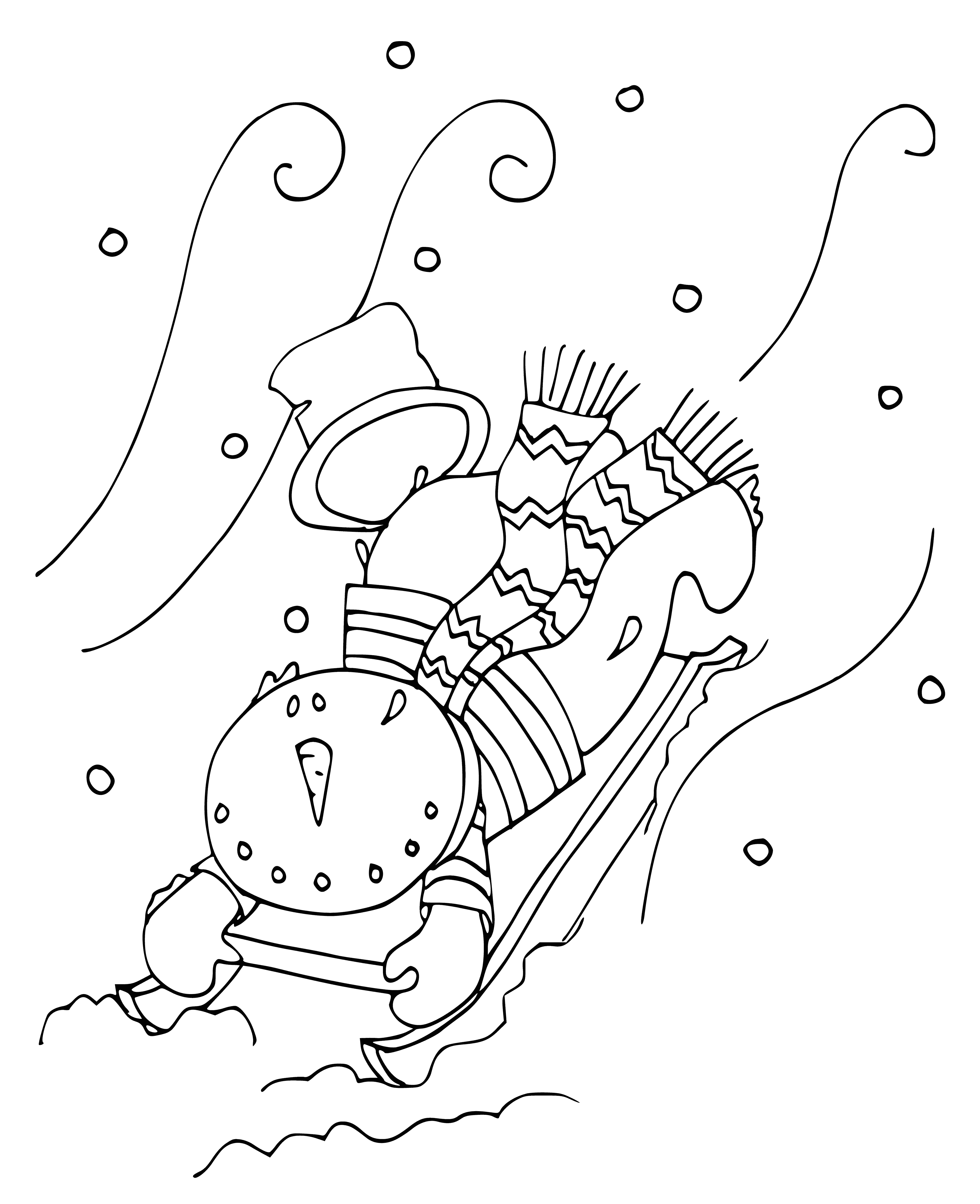 Muñeco de nieve está rodando por el tobogán página para colorear