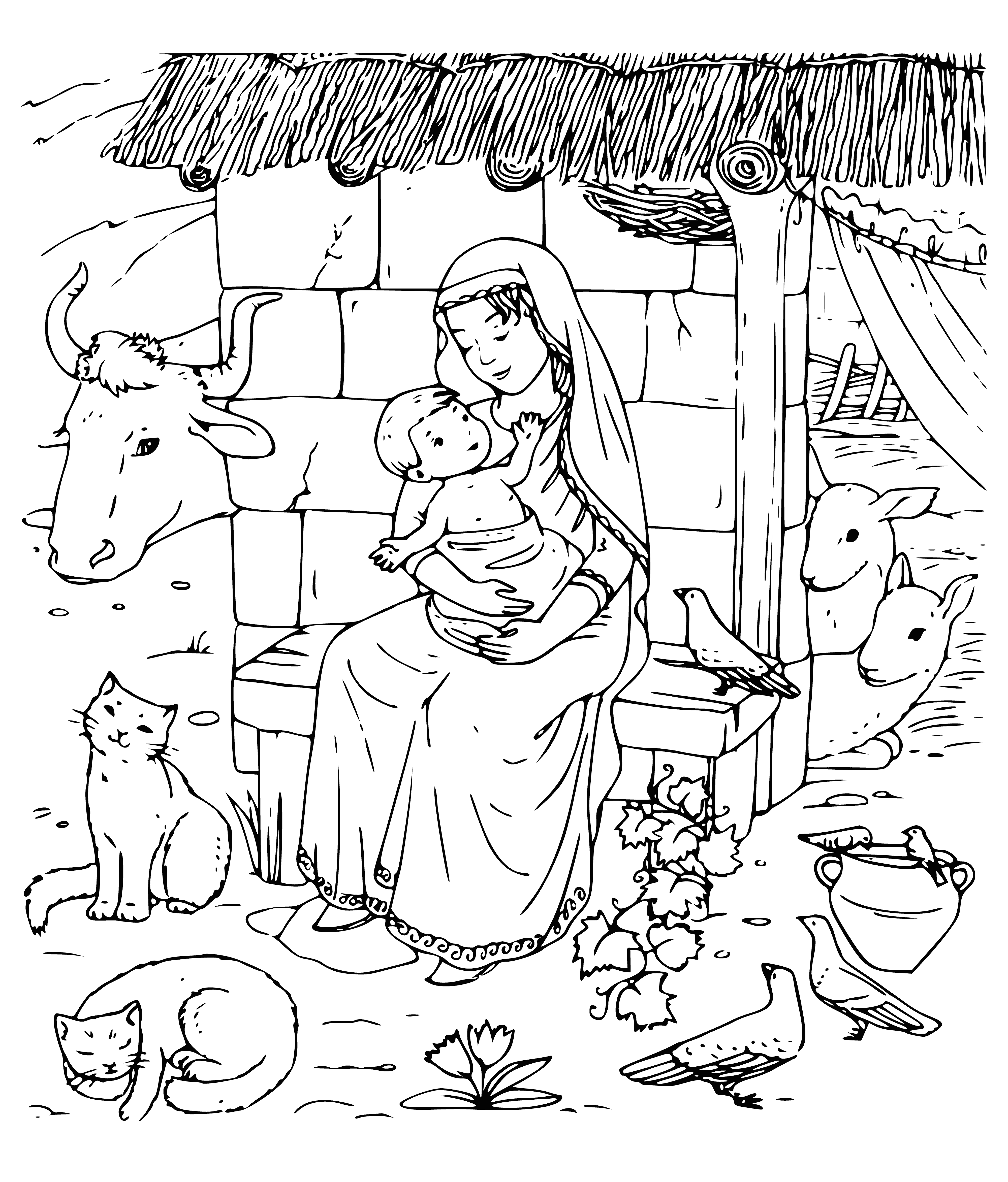 İsa ve Tanrı&#39;nın Annesi boyama sayfası
