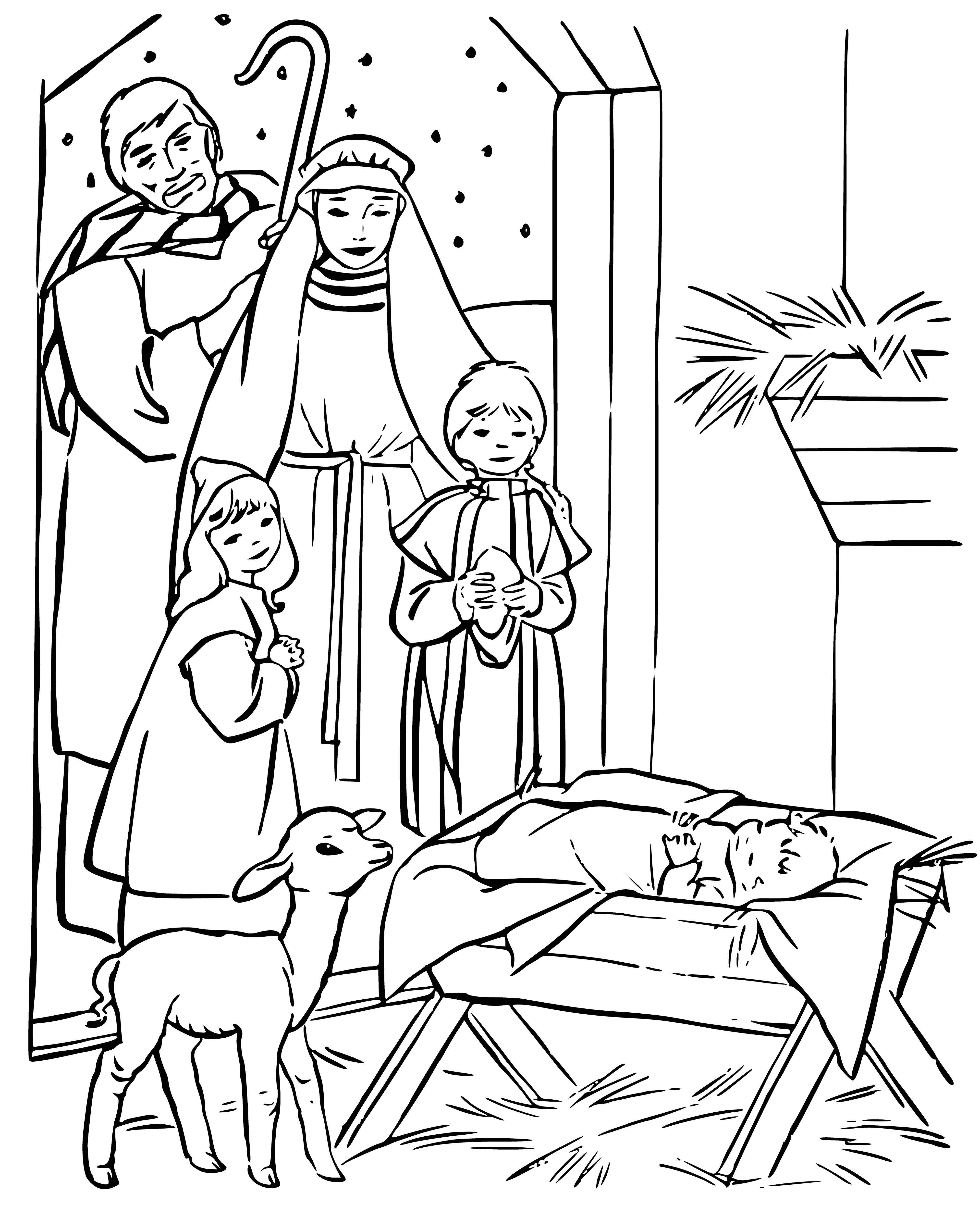 L&#39;Enfant Jésus dans une mangeoire coloriage
