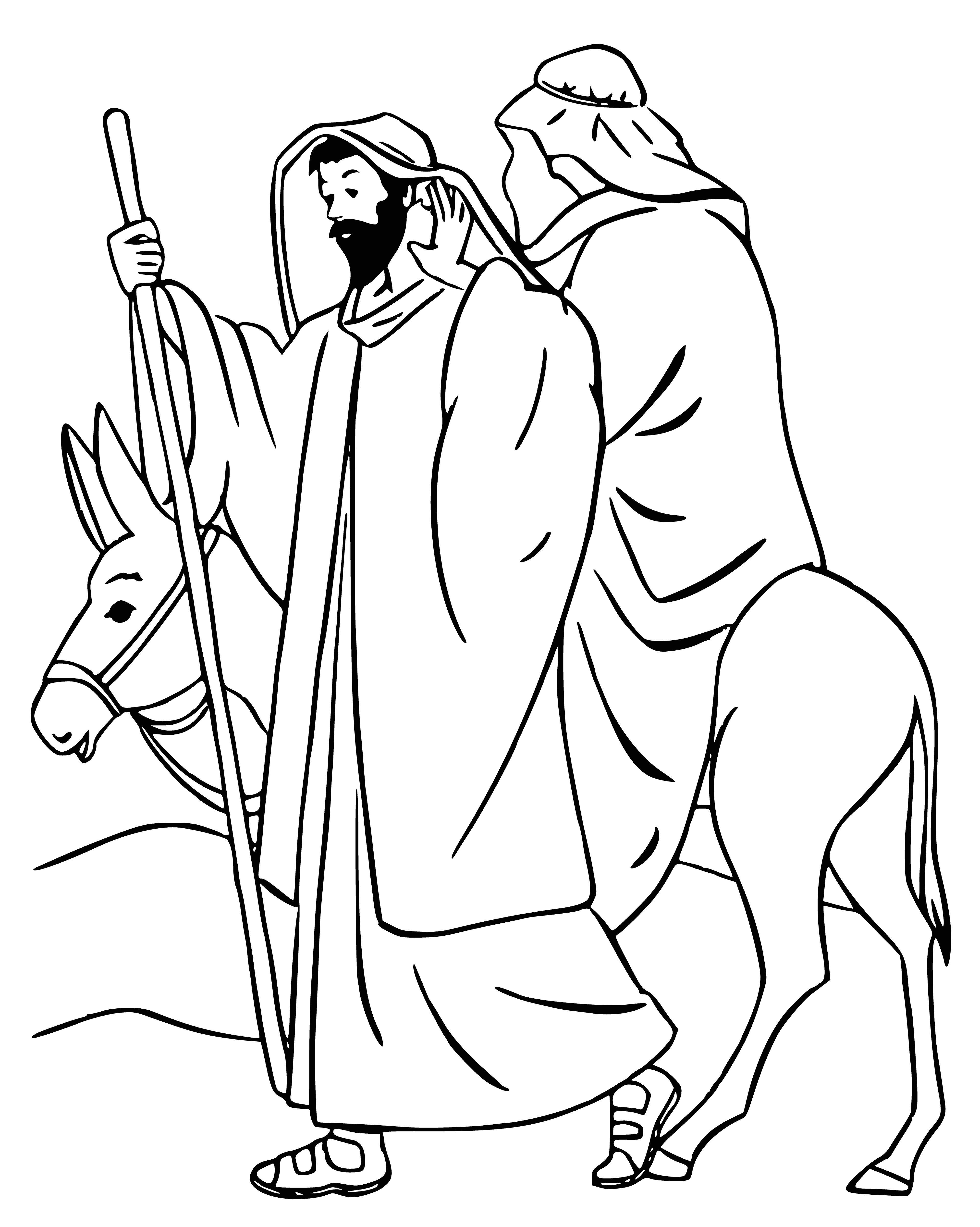 coloring page: Shepherds kneel to Baby Jesus in manger, Virgin Mary and St Joseph behind, light from above shining on the scene. #Christmas #NativityScene