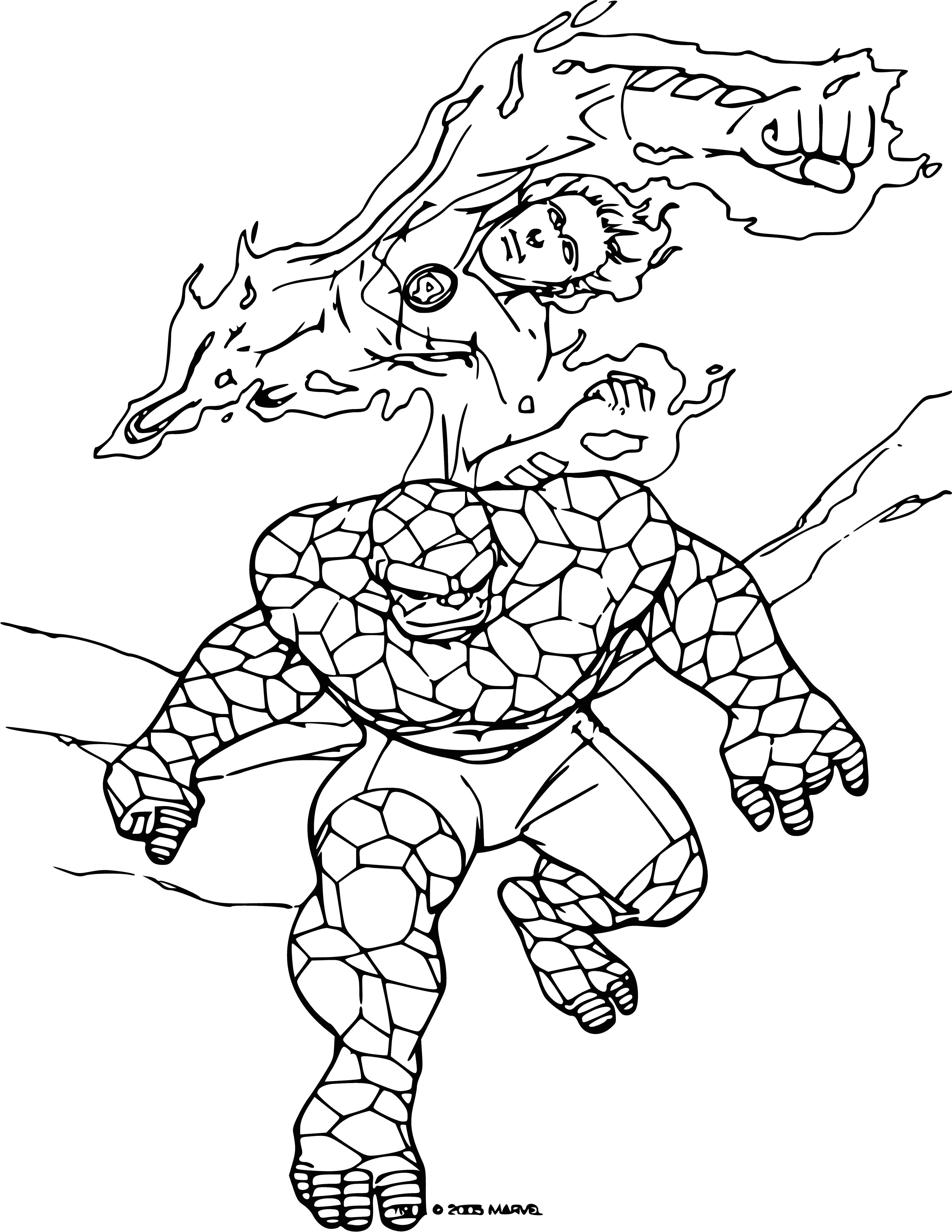 coloring page: Torch is a beautiful, powerful superhero with a flaming suit. She can fight and shoot fire. She's a key member of the Fantastic Four and helps take down villains! #FantasticFour #Superheroes