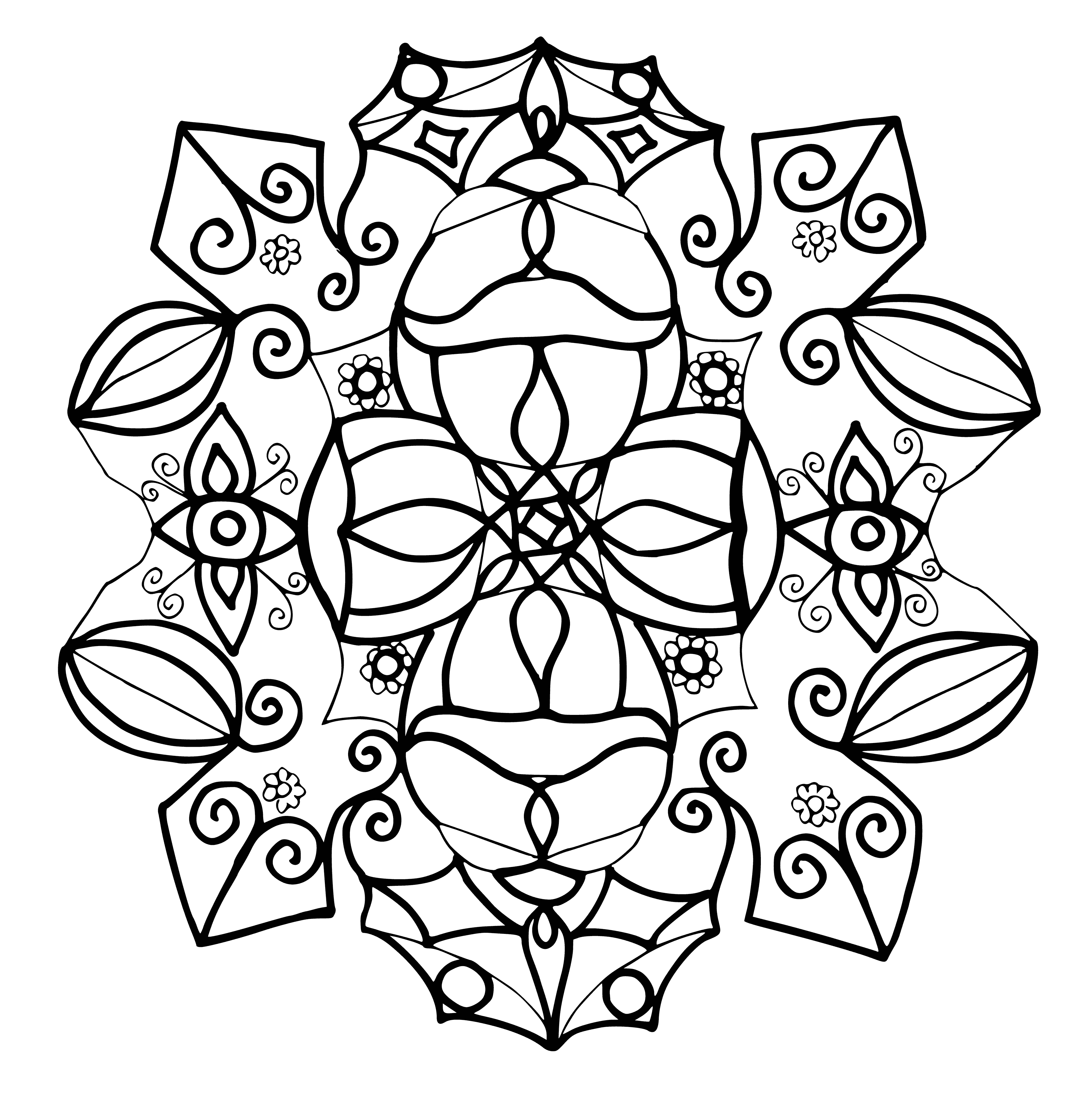coloring page: Glittery paper snowflakes in various sizes on a pale blue background - a wintery wonderland!