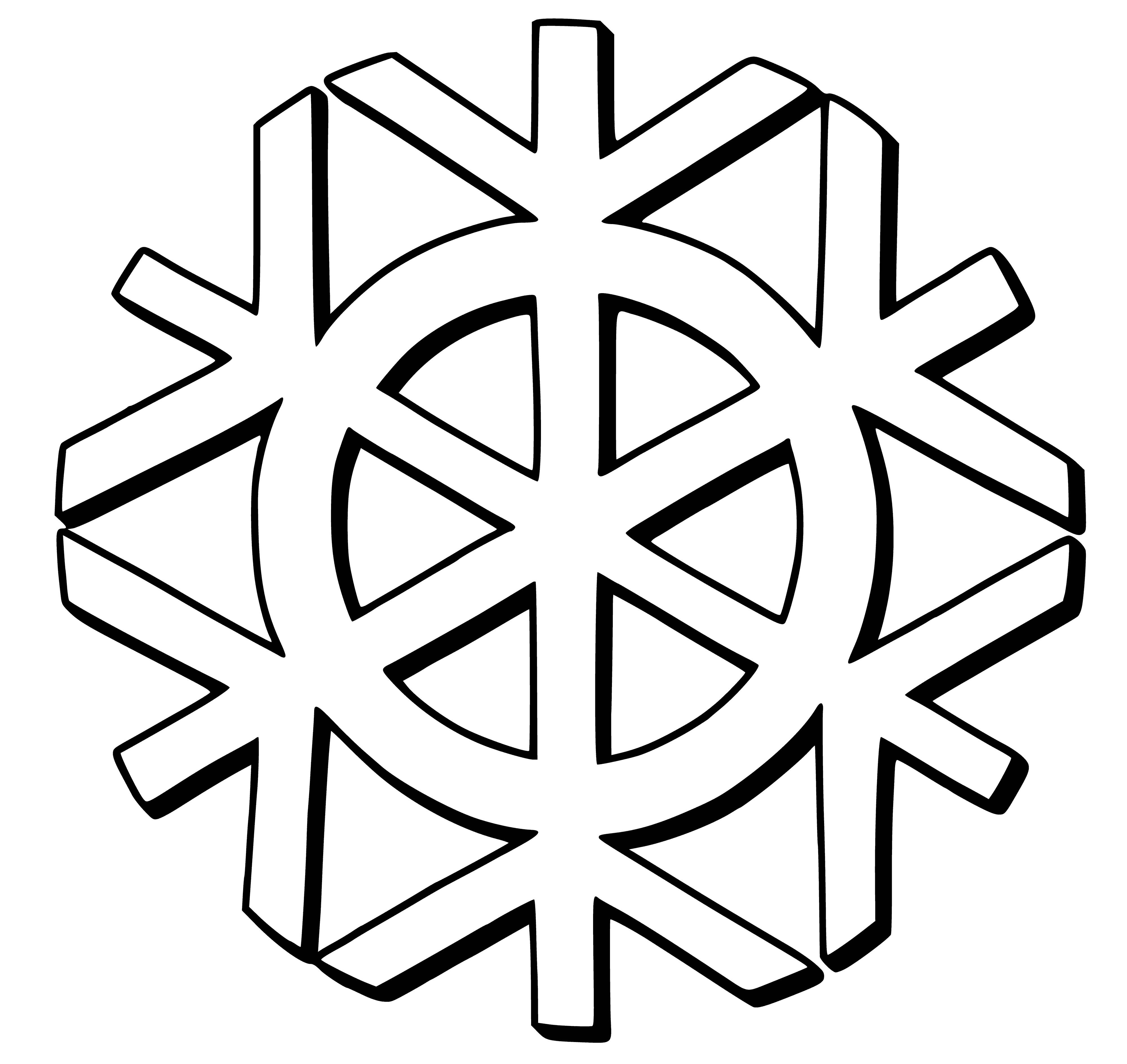 coloring page: A colorful snowflake backdrop featuring trees and houses. Snowflakes come in various sizes and shapes, some with intricate patterns. #winter