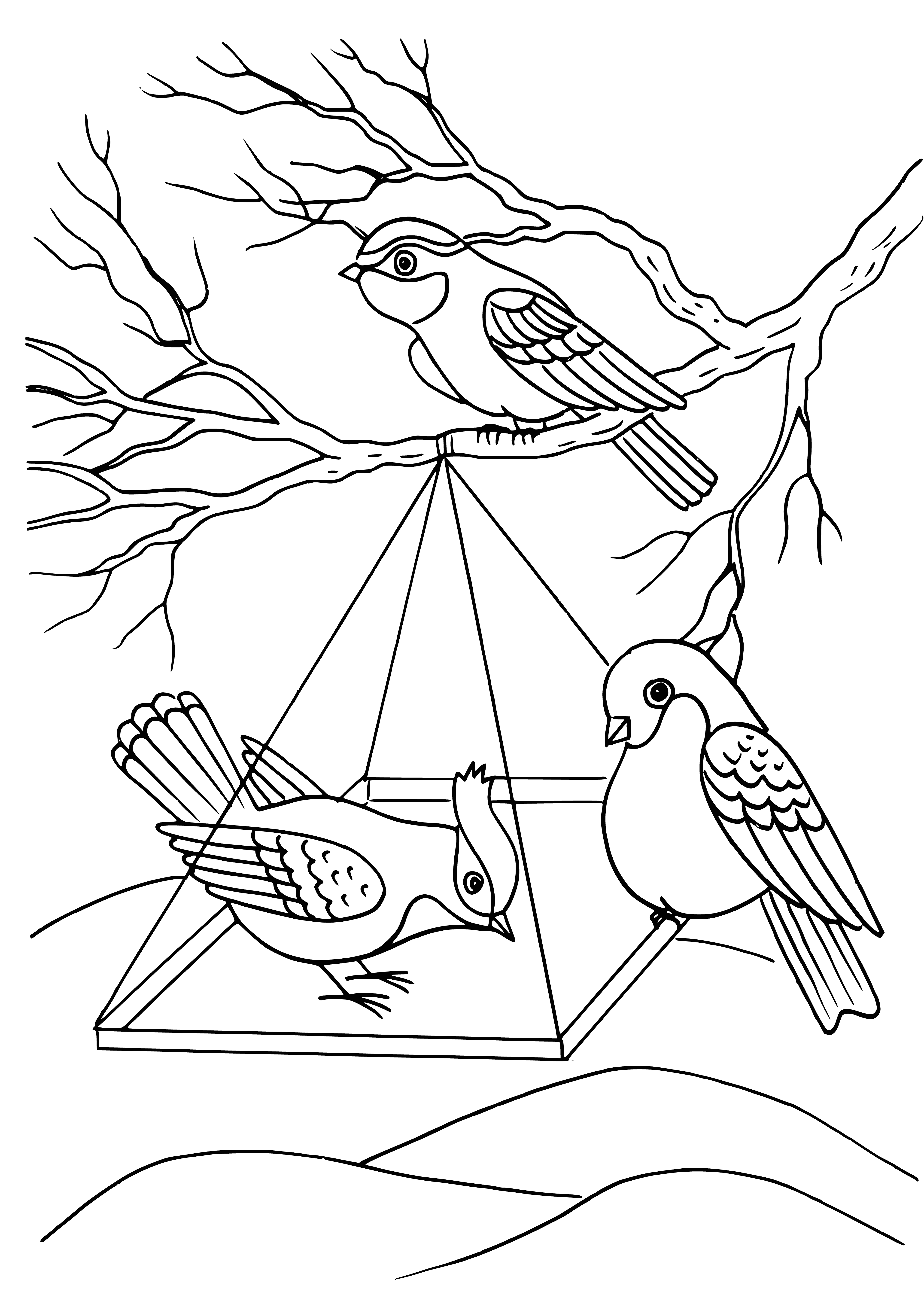 Ptaki w karmniku kolorowanka