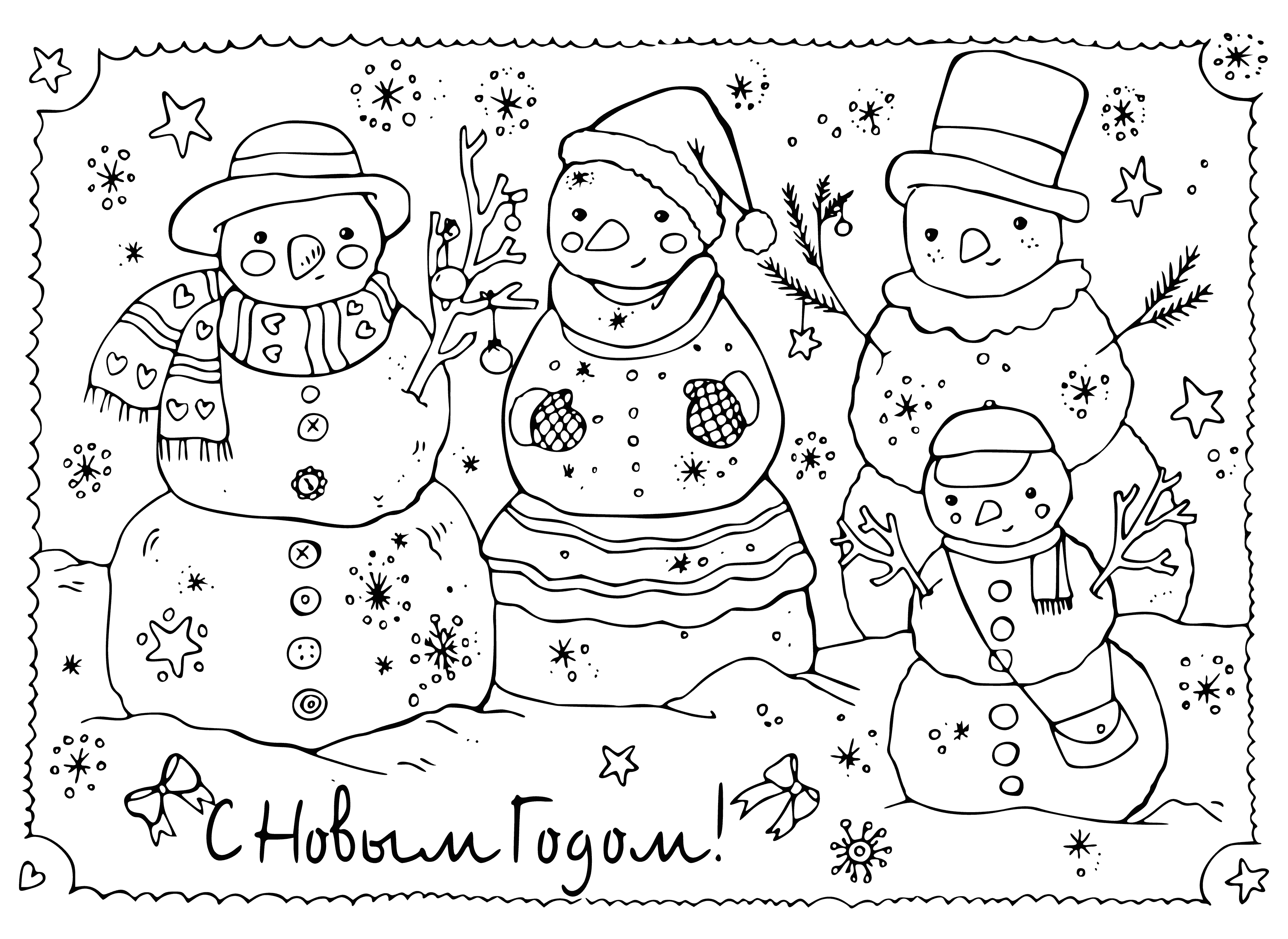 Snowman family coloring page