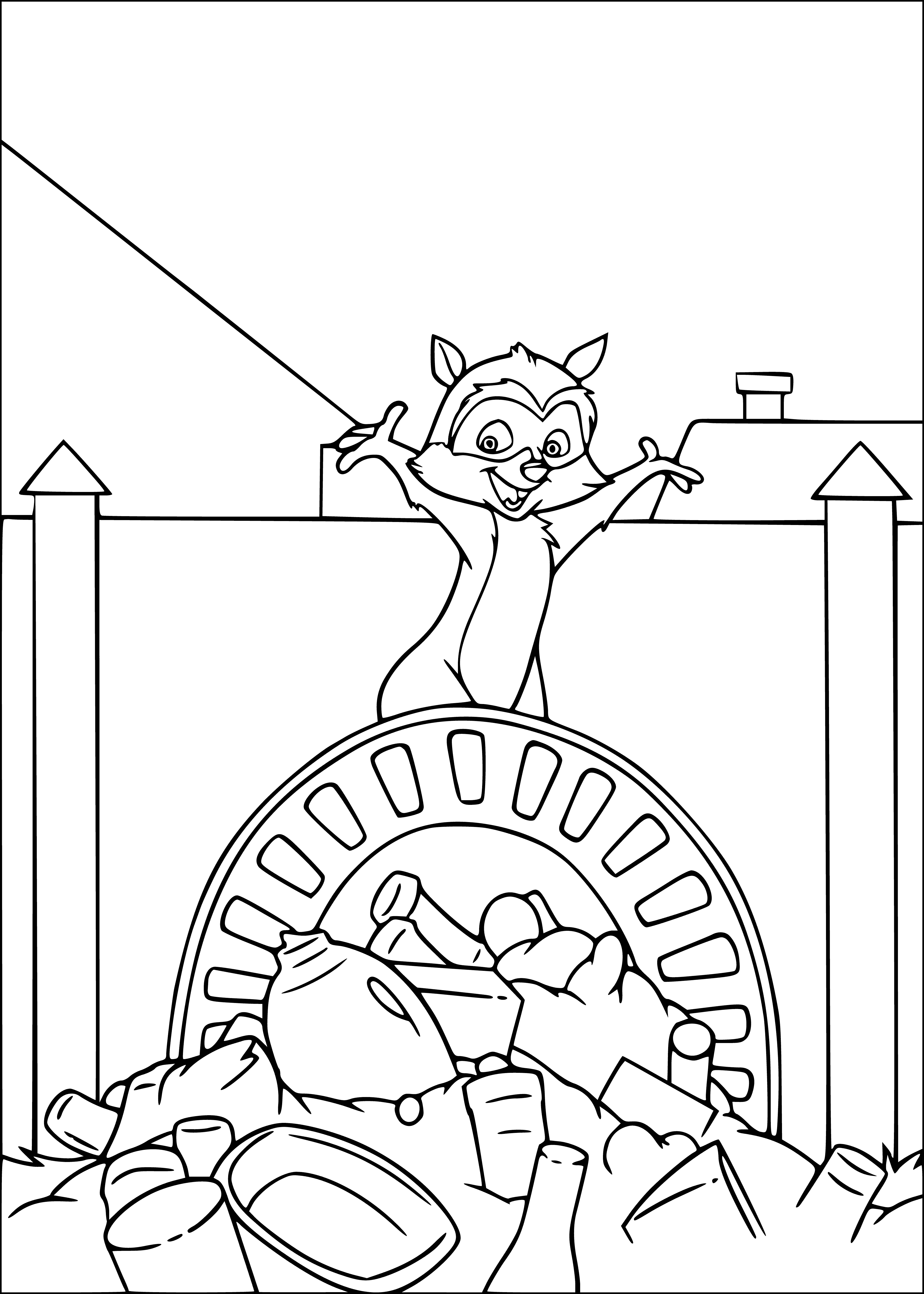 coloring page: Food-filled coloring page, with different types of food, containers, and a green plant.