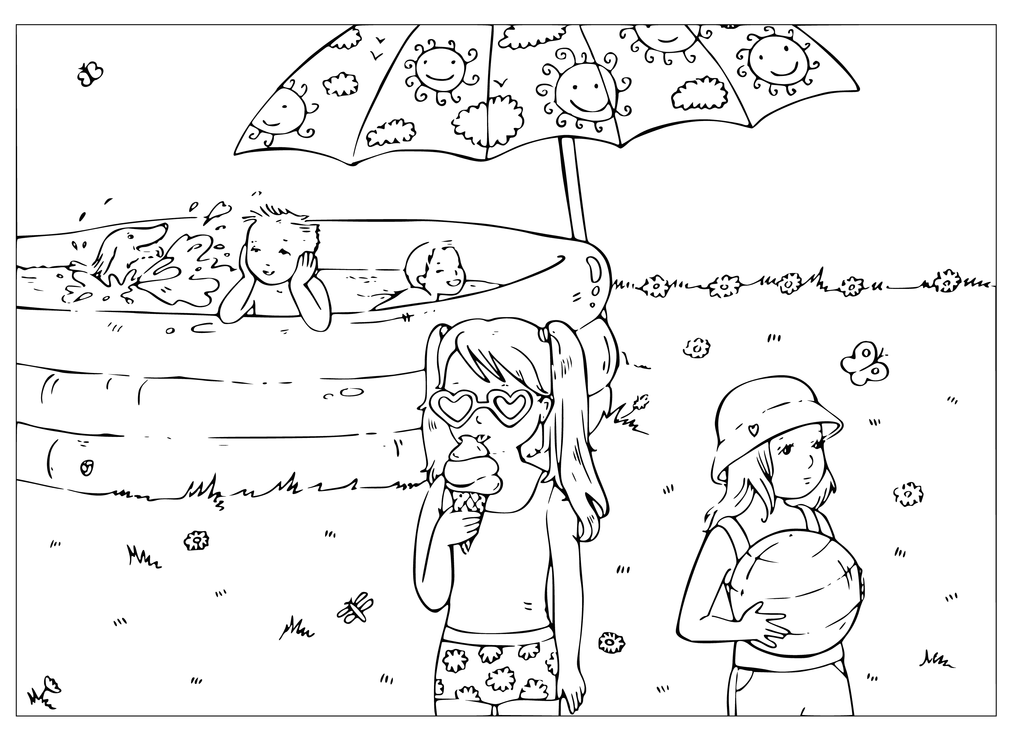 coloring page: Kids playing in water, having fun with their toys on a sunny day – what could be better? #SummerVibes