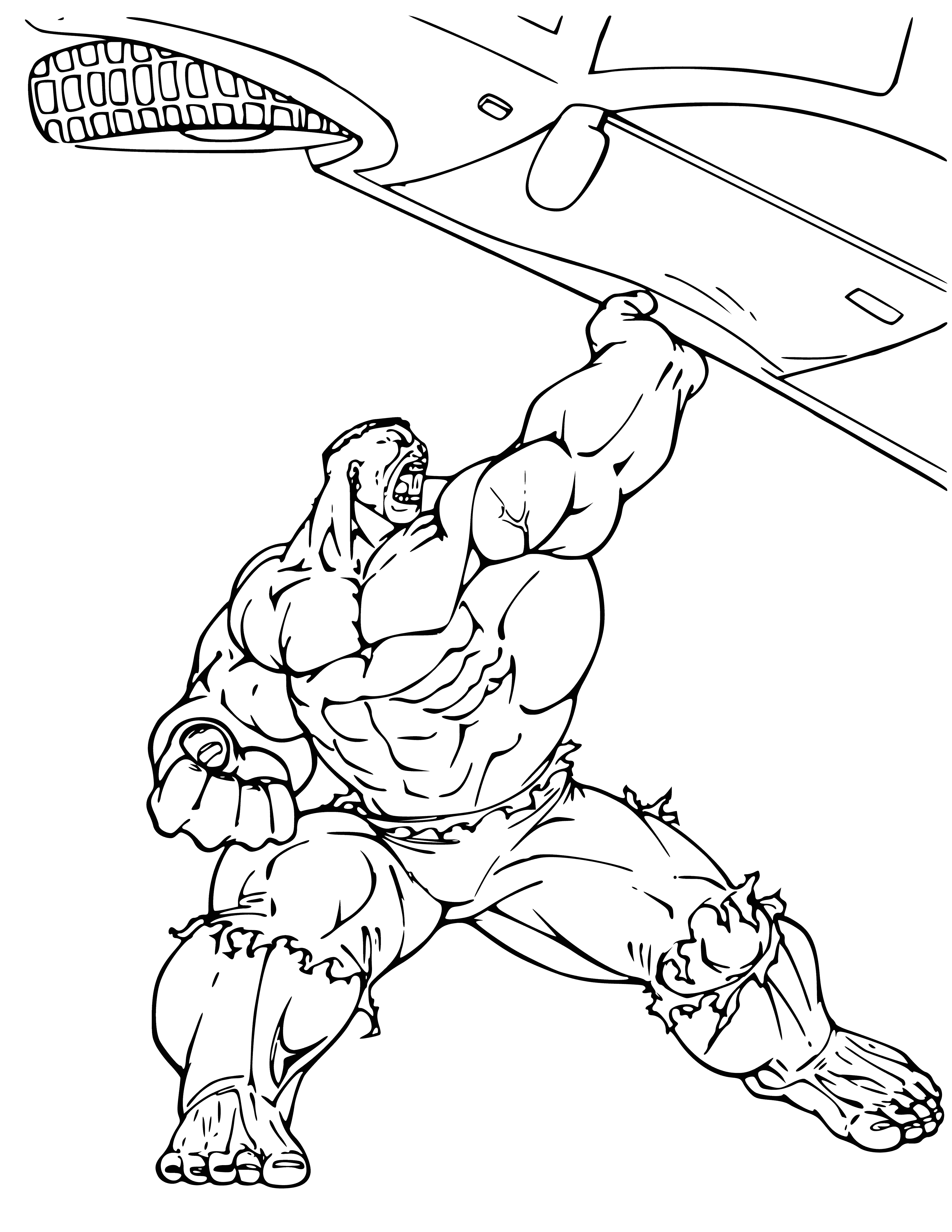coloring page: The Hulk is a green giant with incredible strength and an alter-ego of a gentle yet powerful hero, beloved by fans around the world.