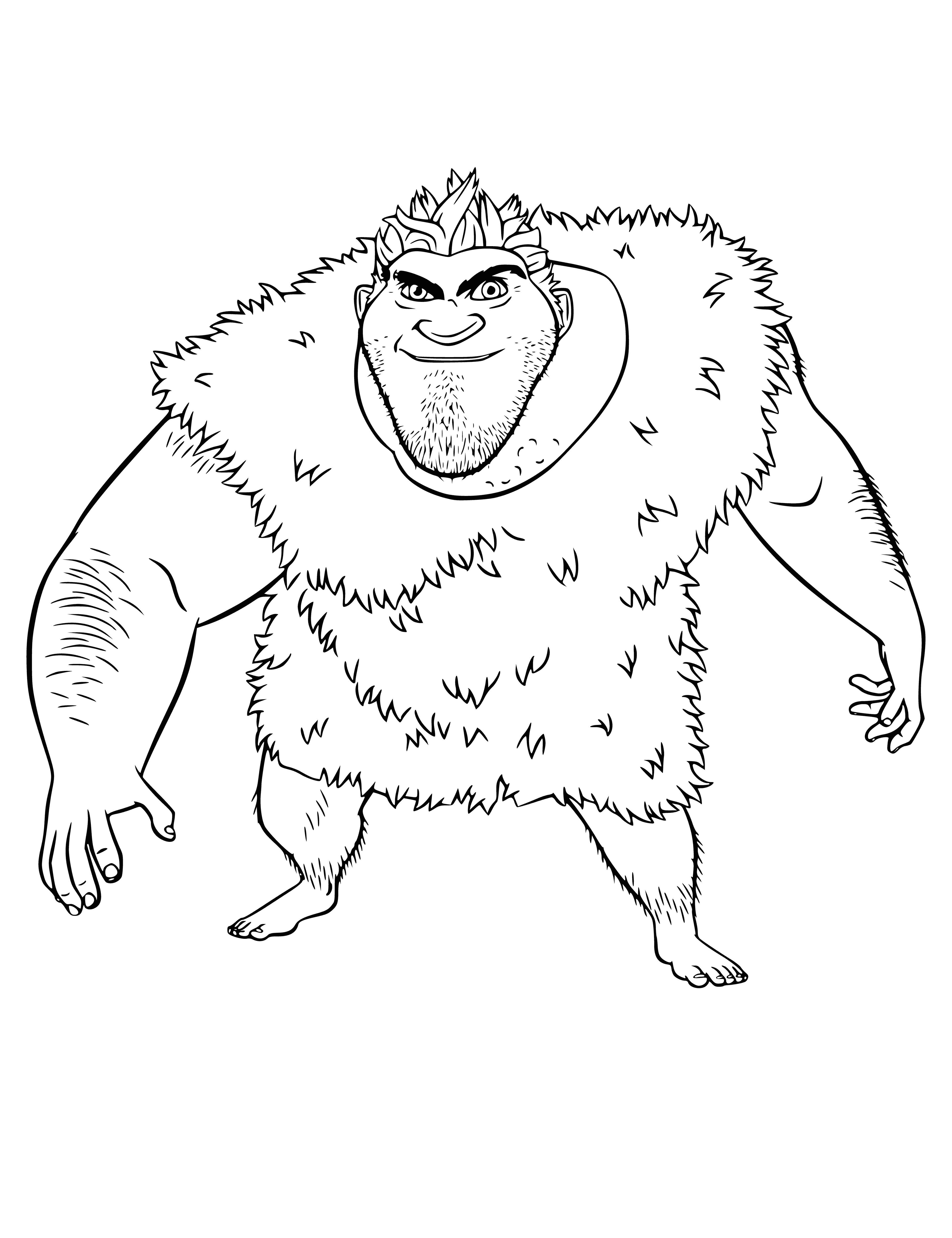 coloring page: Grug: large, stocky caveman with bushy beard & animal skins, carrying a large club. Looks primitive. #caveman