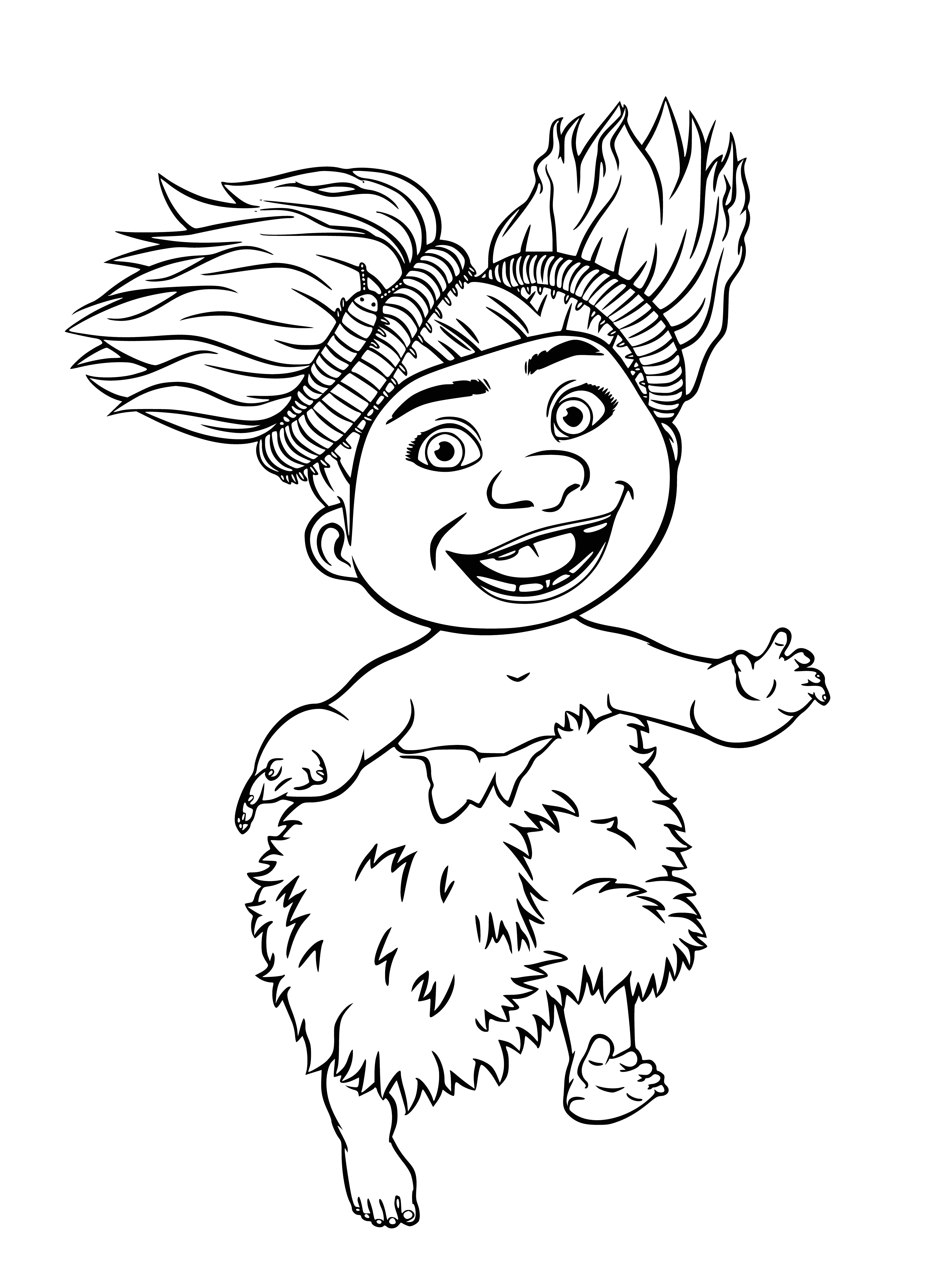 coloring page: A sandy-colored lizard with long tail, four legs, big black eyes, open mouth, long thin tongue, and sharp teeth.