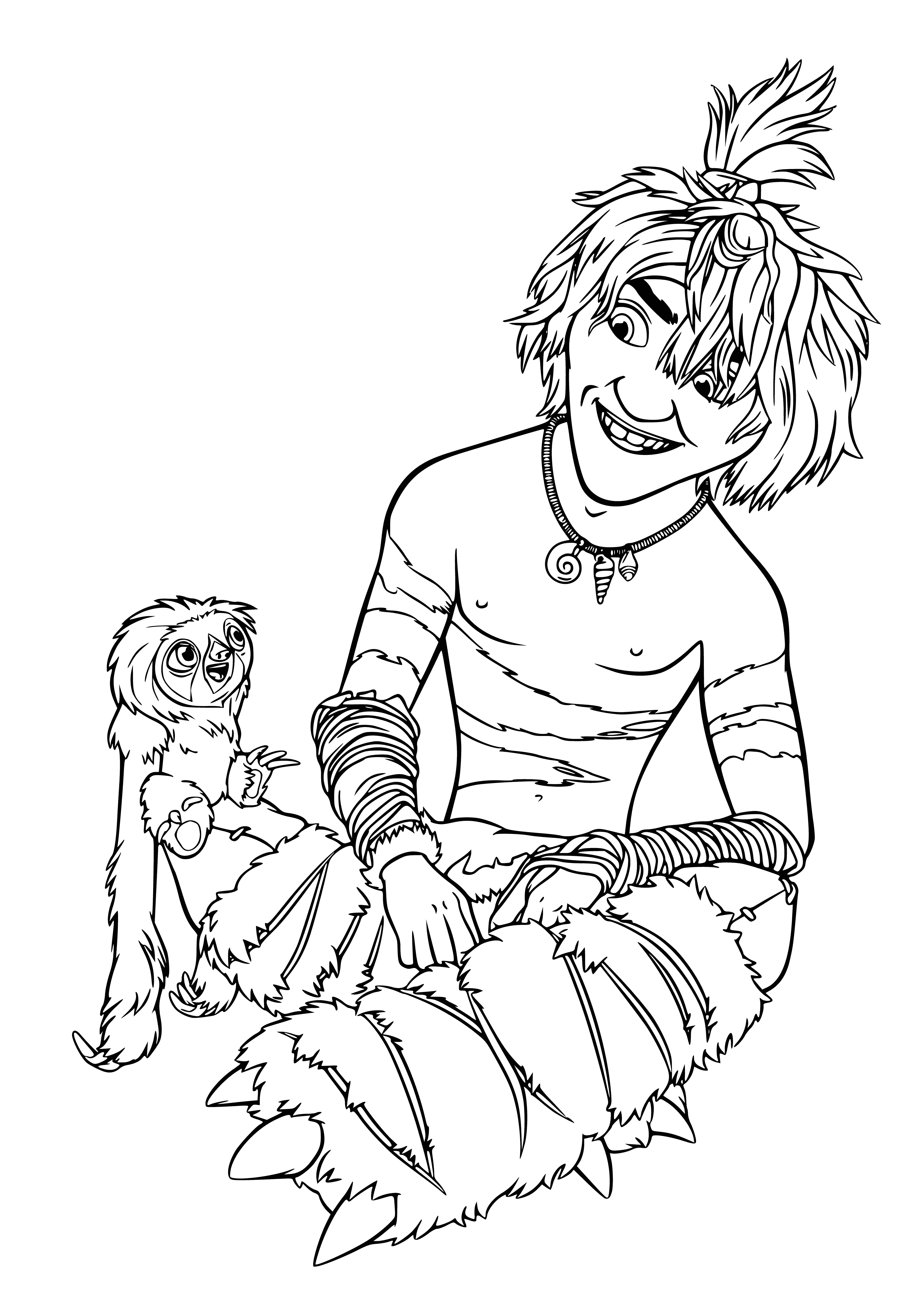 coloring page: The Croods double-sided small movie poster features bold title & close-up of main characters.