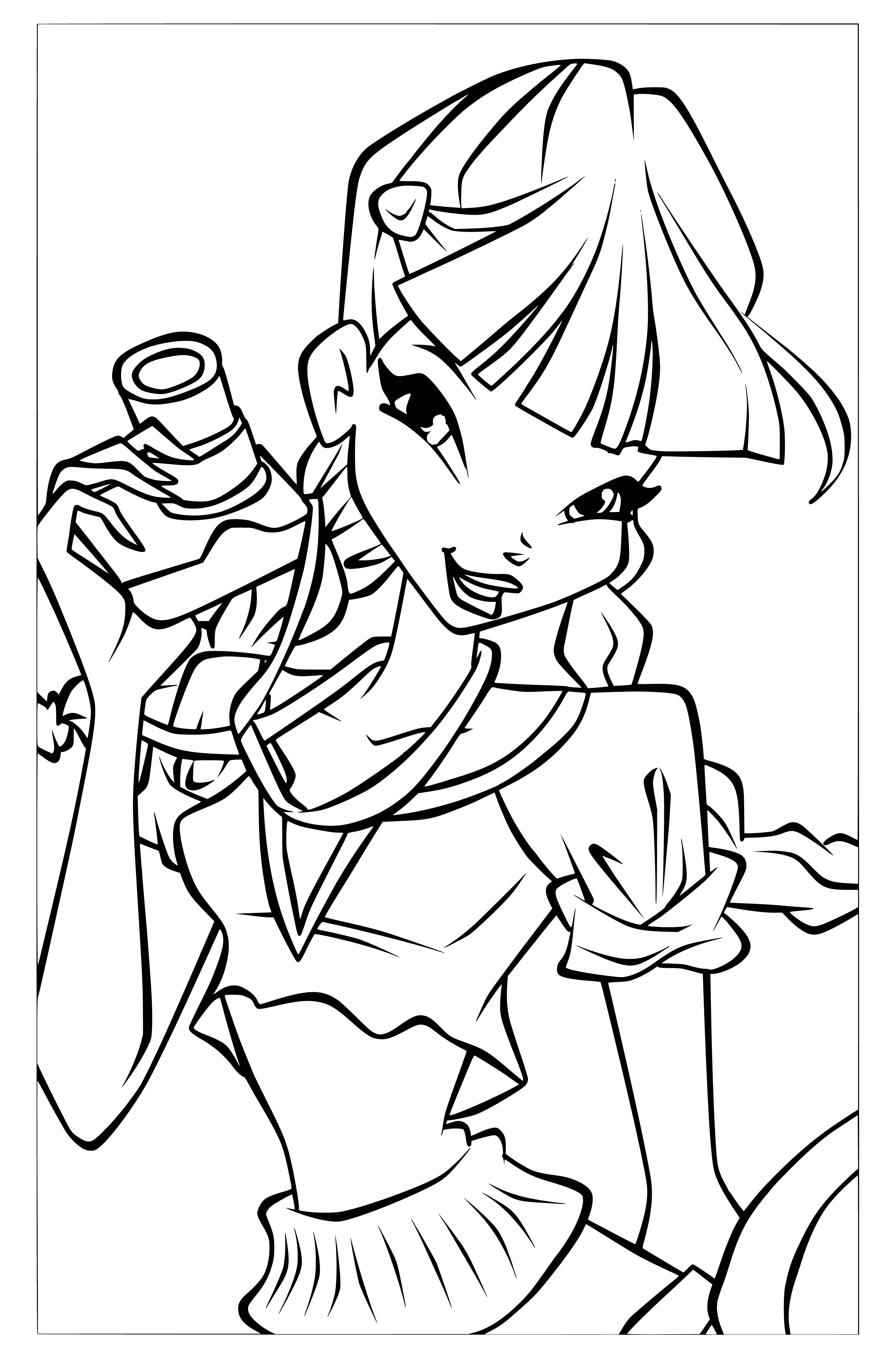 coloring page: Someone taking a coloring page coloring page, cloaked in black & hidden behind long hair.