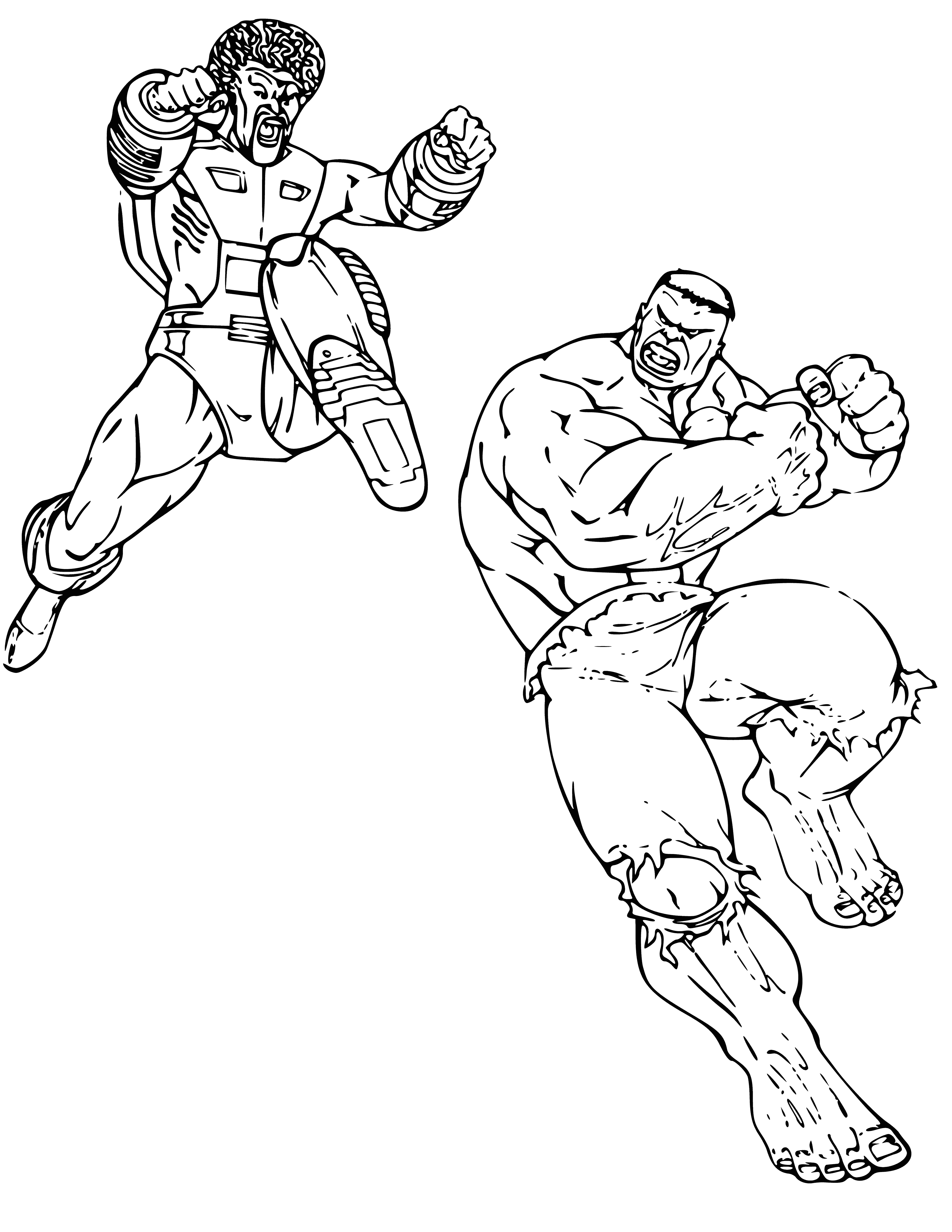 coloring page: The Hulk is a giant green monster with super strength. He's an Avengers hero and enemy of S.H.I.E.L.D.