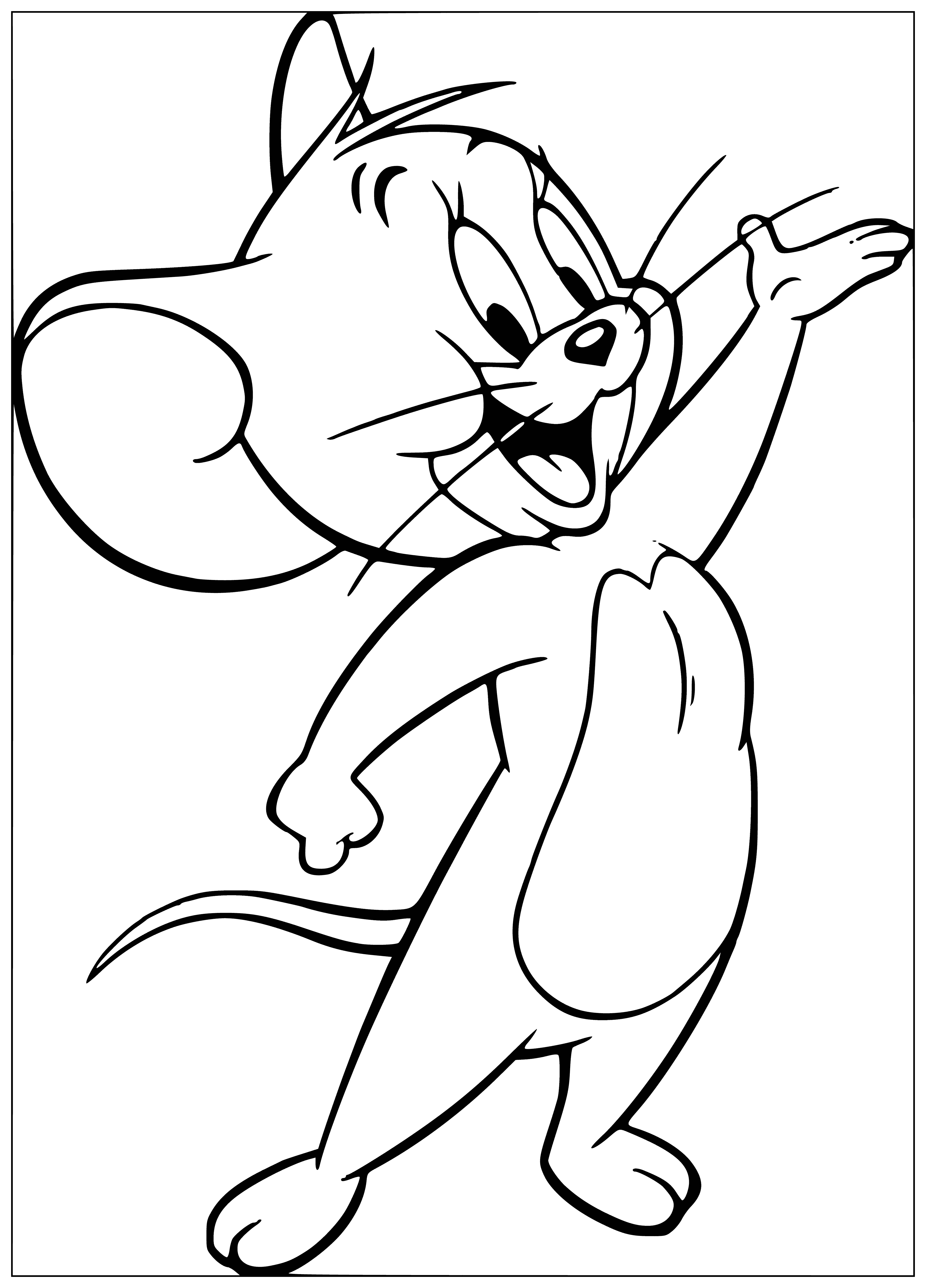 coloring page: Jerry Mouse is a small brown mouse with big ears and a long tail who is always smiling. He enjoys eating cheese and drinking milk, and is friends with Tom the cat.