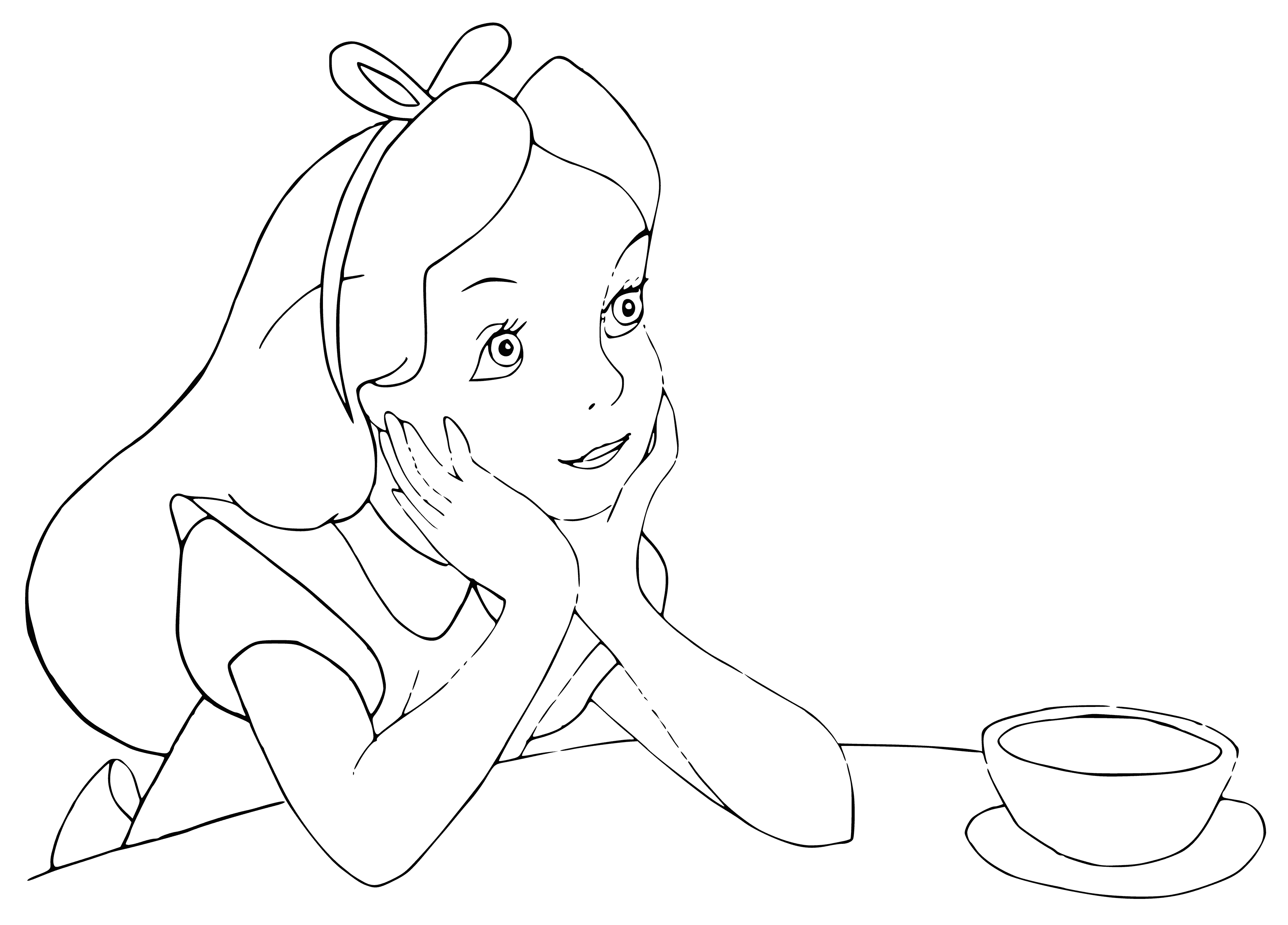 coloring page: Alice falls down a rabbit hole after finding a key and unlocking a door.