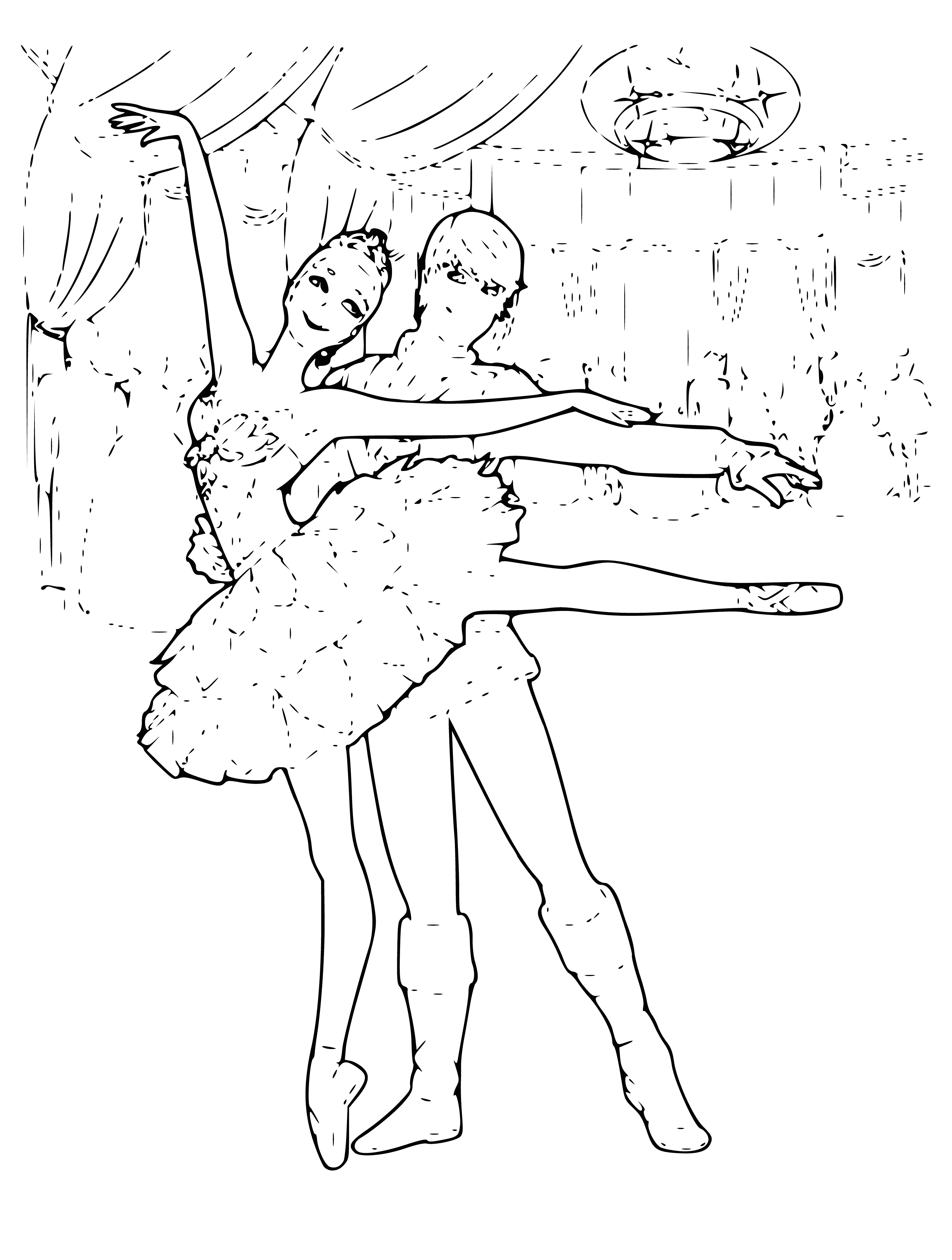 coloring page: Ballerinas in white dresses, tutus & headbands, facing each other & holding hands, ready to dance! Coloring page to bring their moves to life. #coloringpage