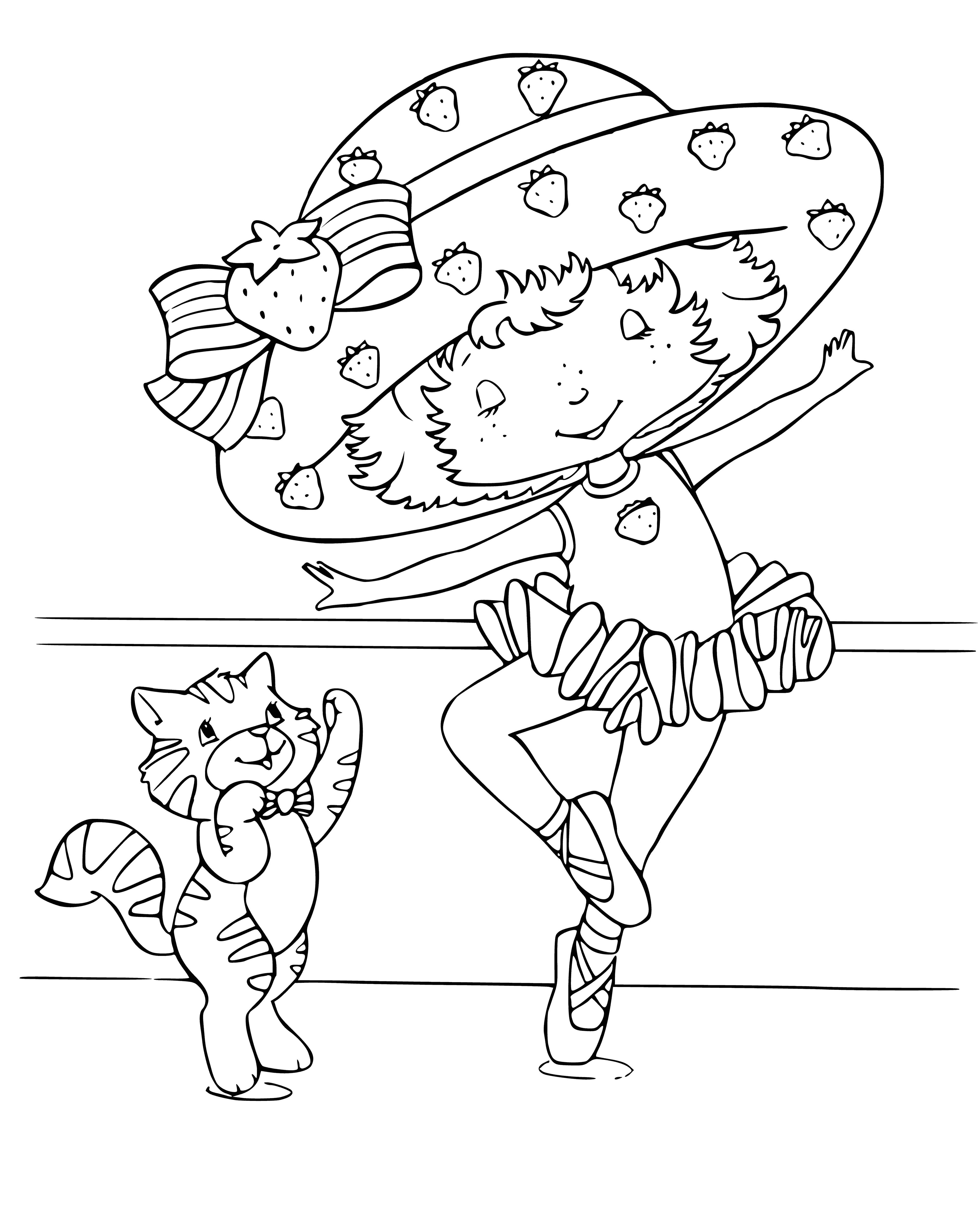 coloring page: Young ballerina practices steps in a dance studio, wearing a leotard, slippers and tutu, her bun determined as she perfects her moves.