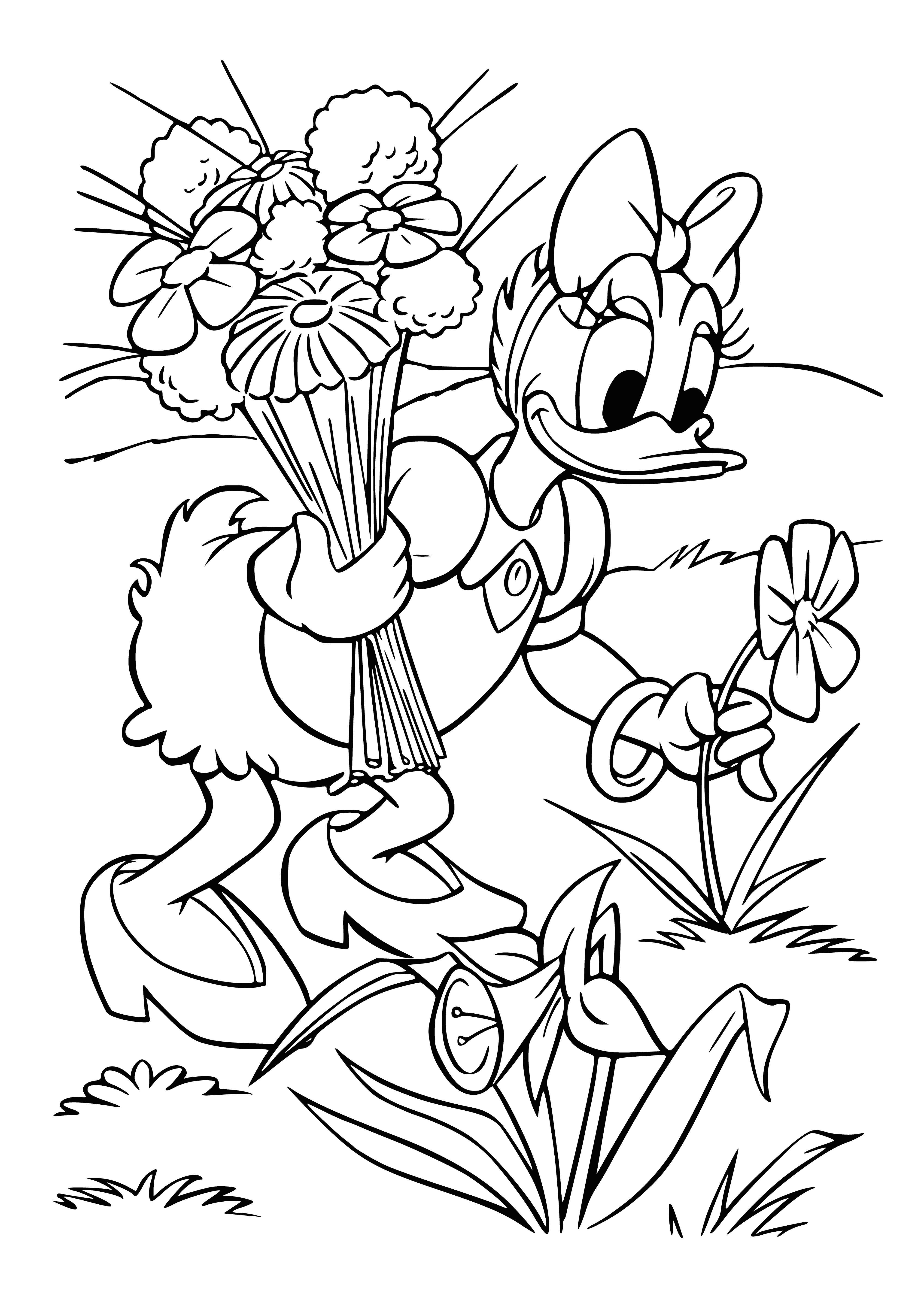 coloring page: Mickey welcomes Spring w/ flowers, watering can & "Spring" in colorful letters. #Disney #ColoringPage