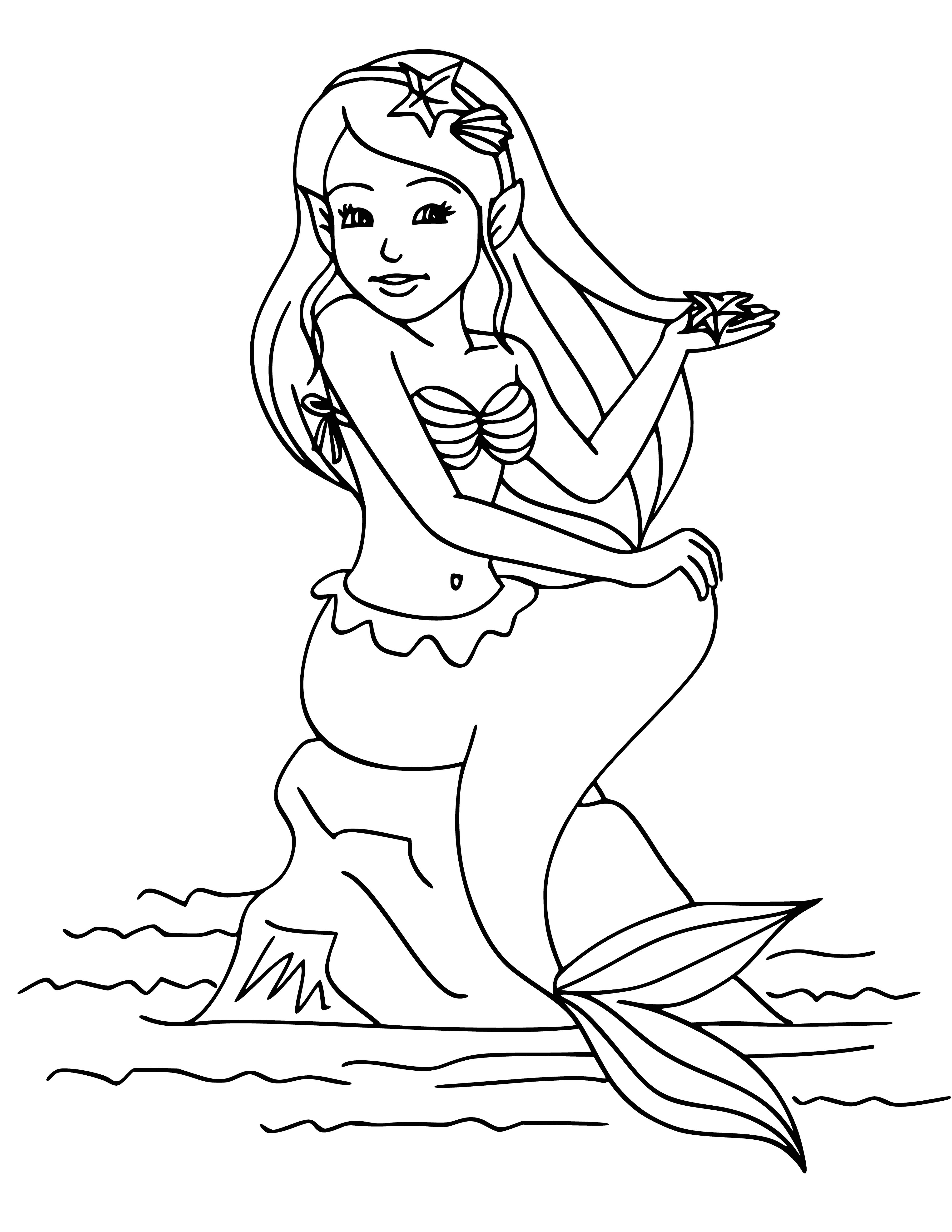 coloring page: Mermaids are human-fish hybrids seen as kind creatures that can grant wishes.