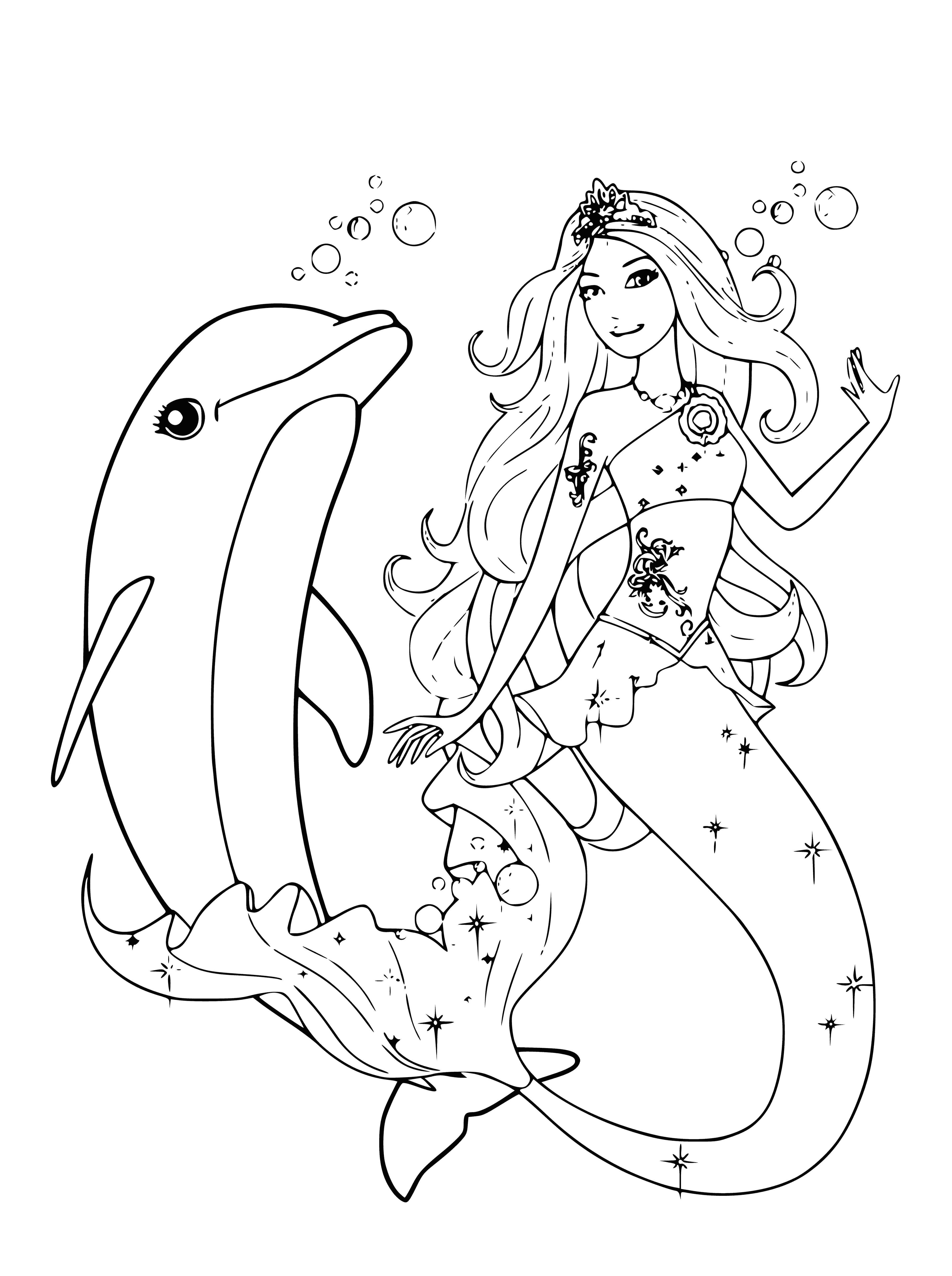 Mermaids and Dolphin coloring page