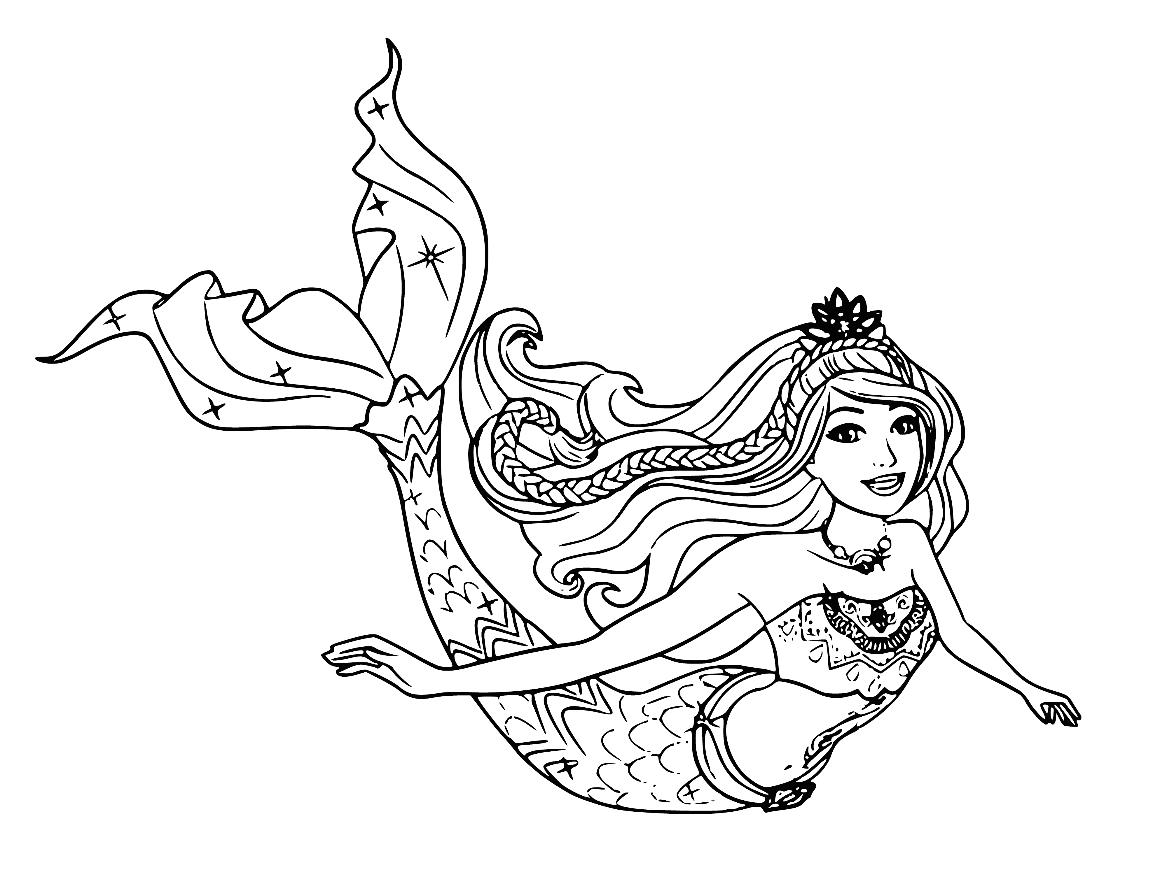 Mermaid princess coloring page