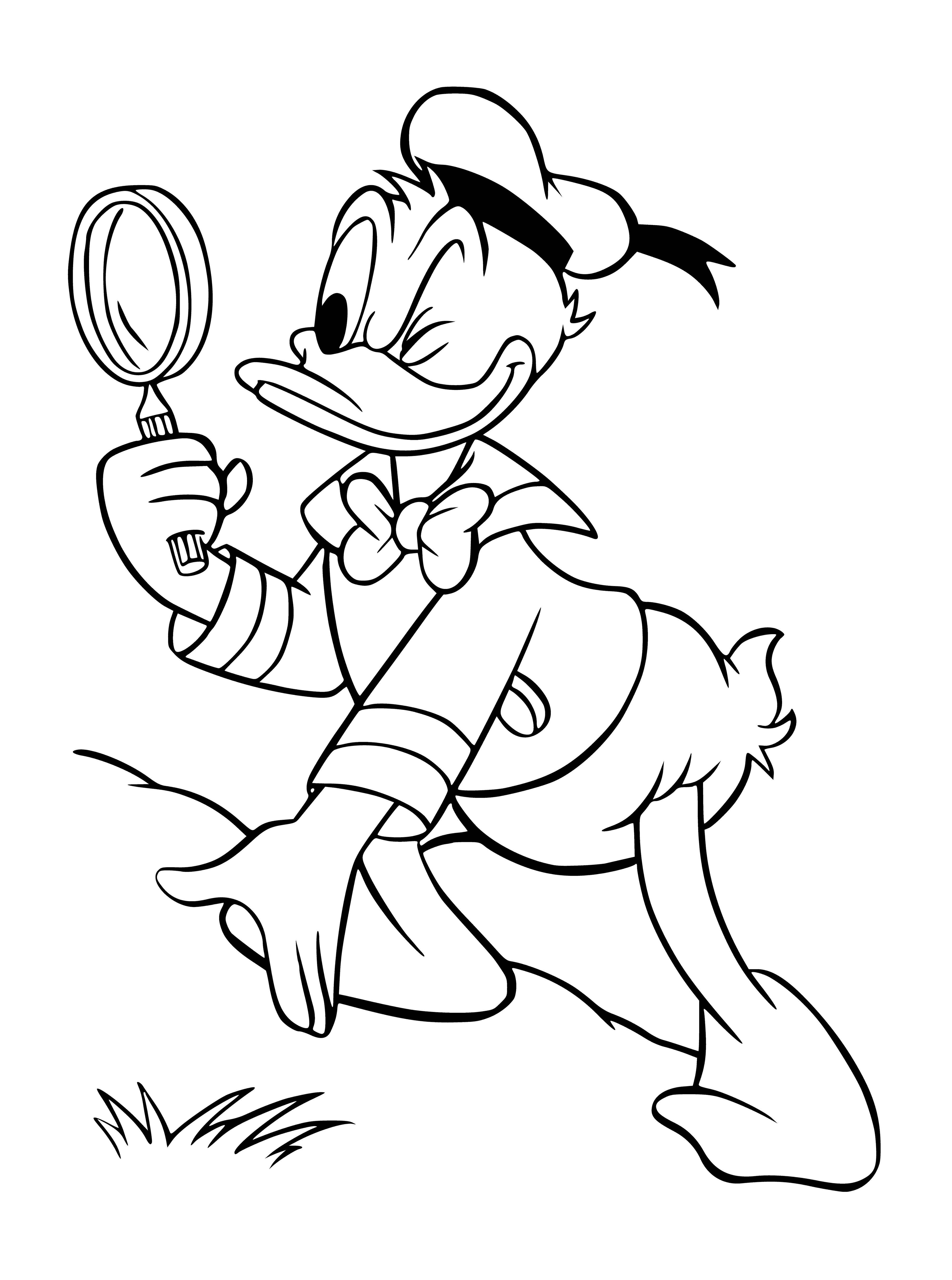 coloring page: Coloring page of "Mickey Mouse & Co - Naturalist"; mouse in green shirt & brown pants on rock, surrounded by a tree & butterfly. #coloringpage