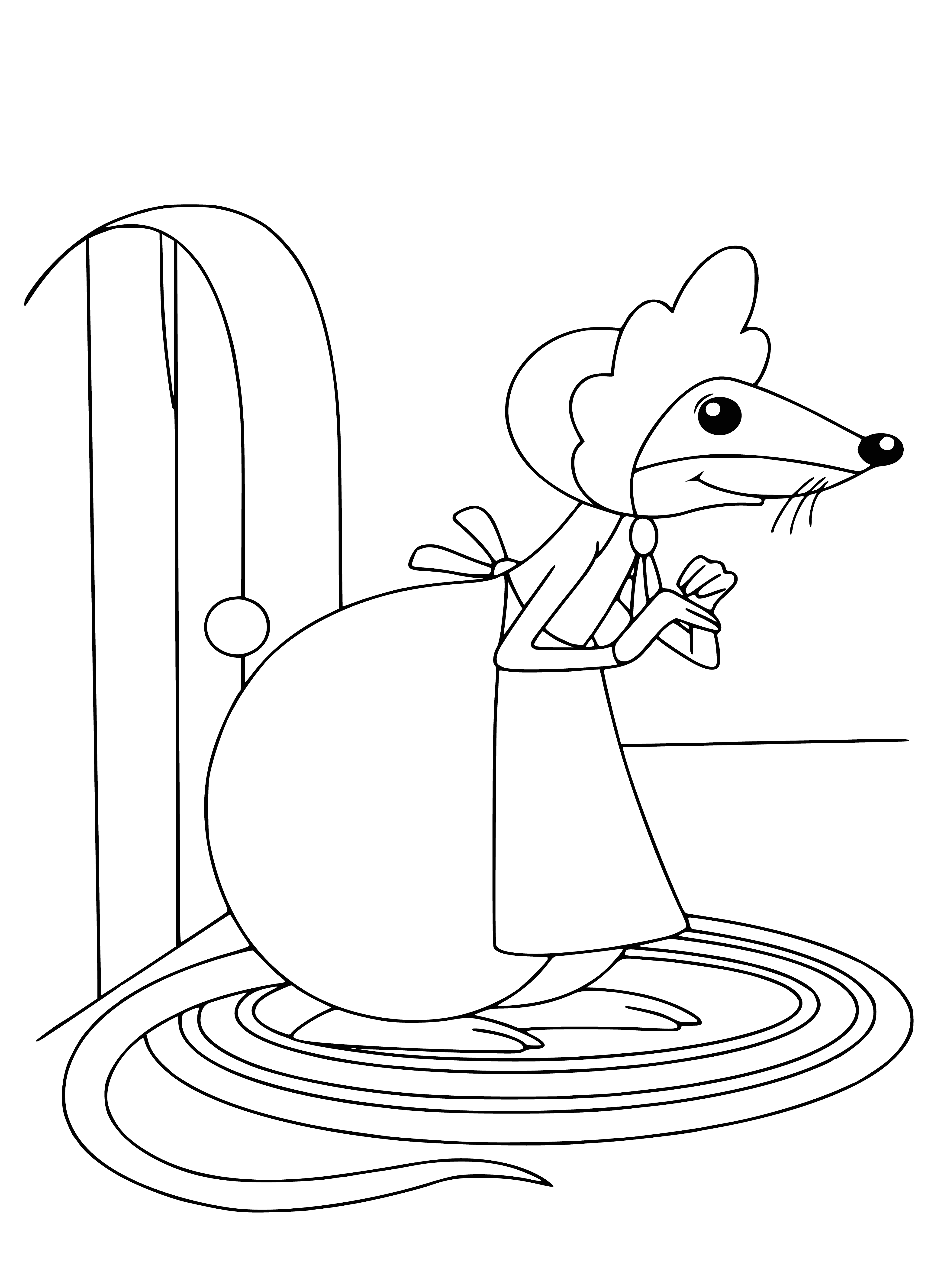 coloring page: Small rodent w/ reddish-brown fur, long tail & large ears. Native to Europe & Asia.
