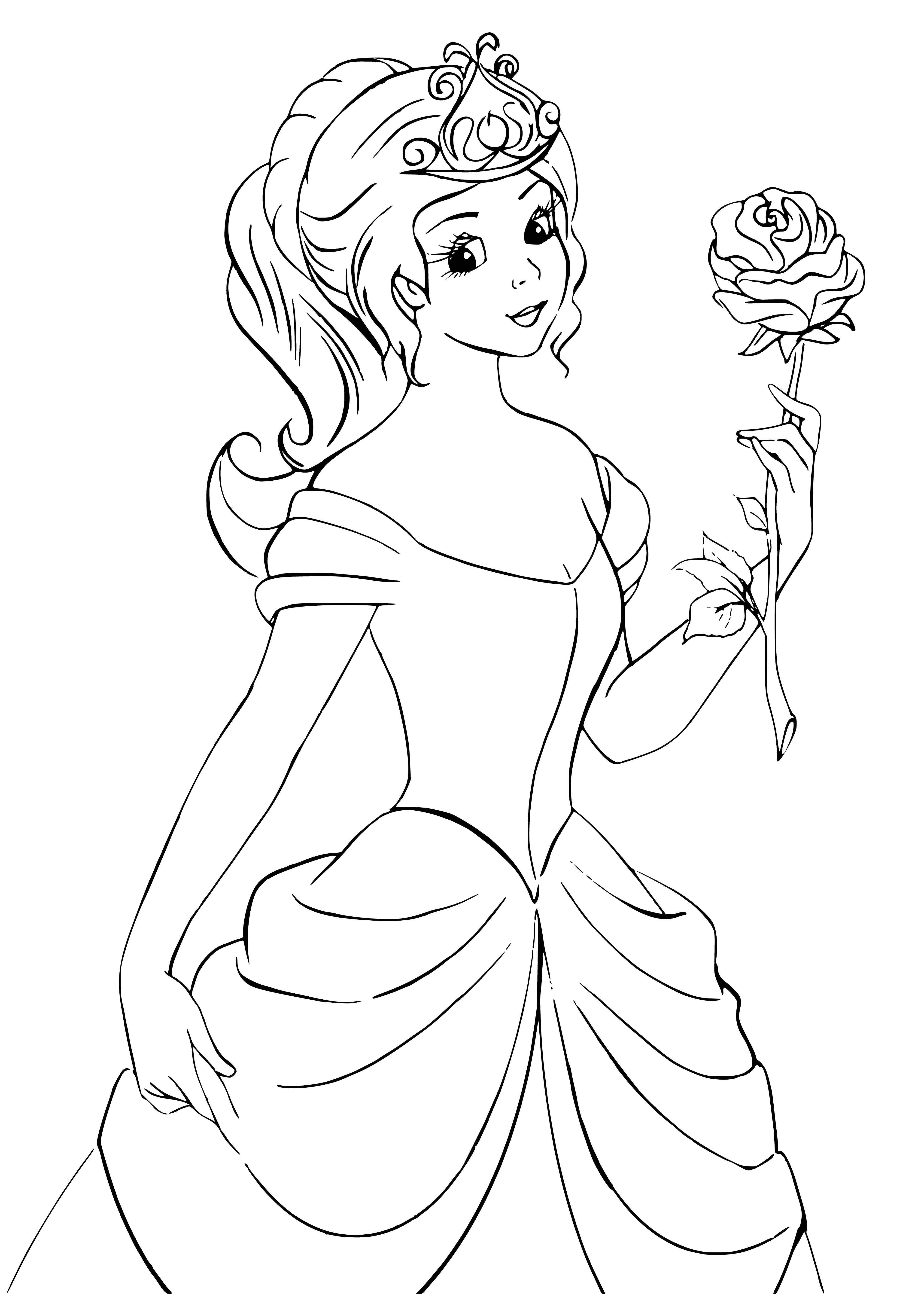 Princesa segurando uma rosa página para colorir