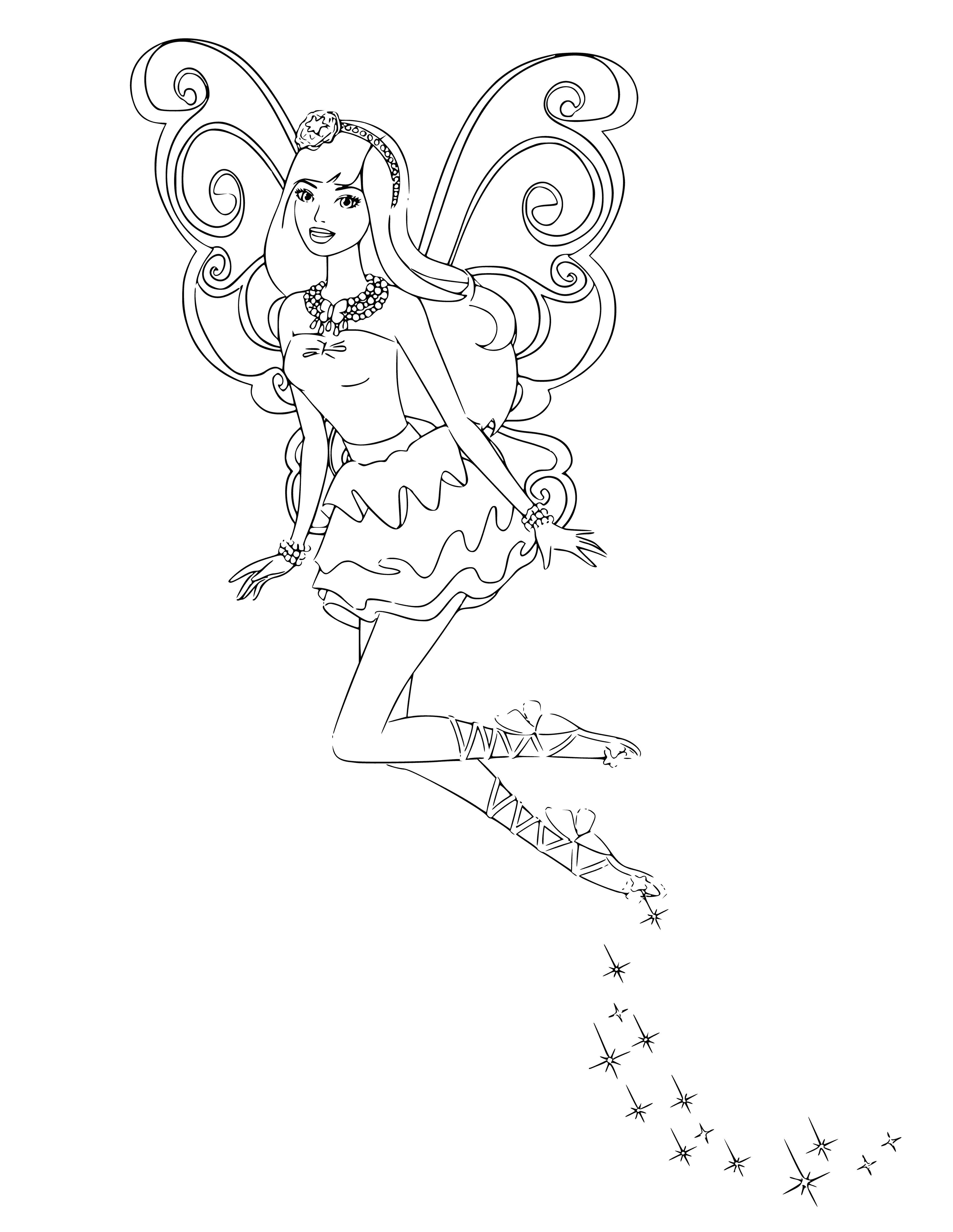 coloring page: Barbie's ready to cast a spell in her glittery pink & purple dress, wings & wand! #magic