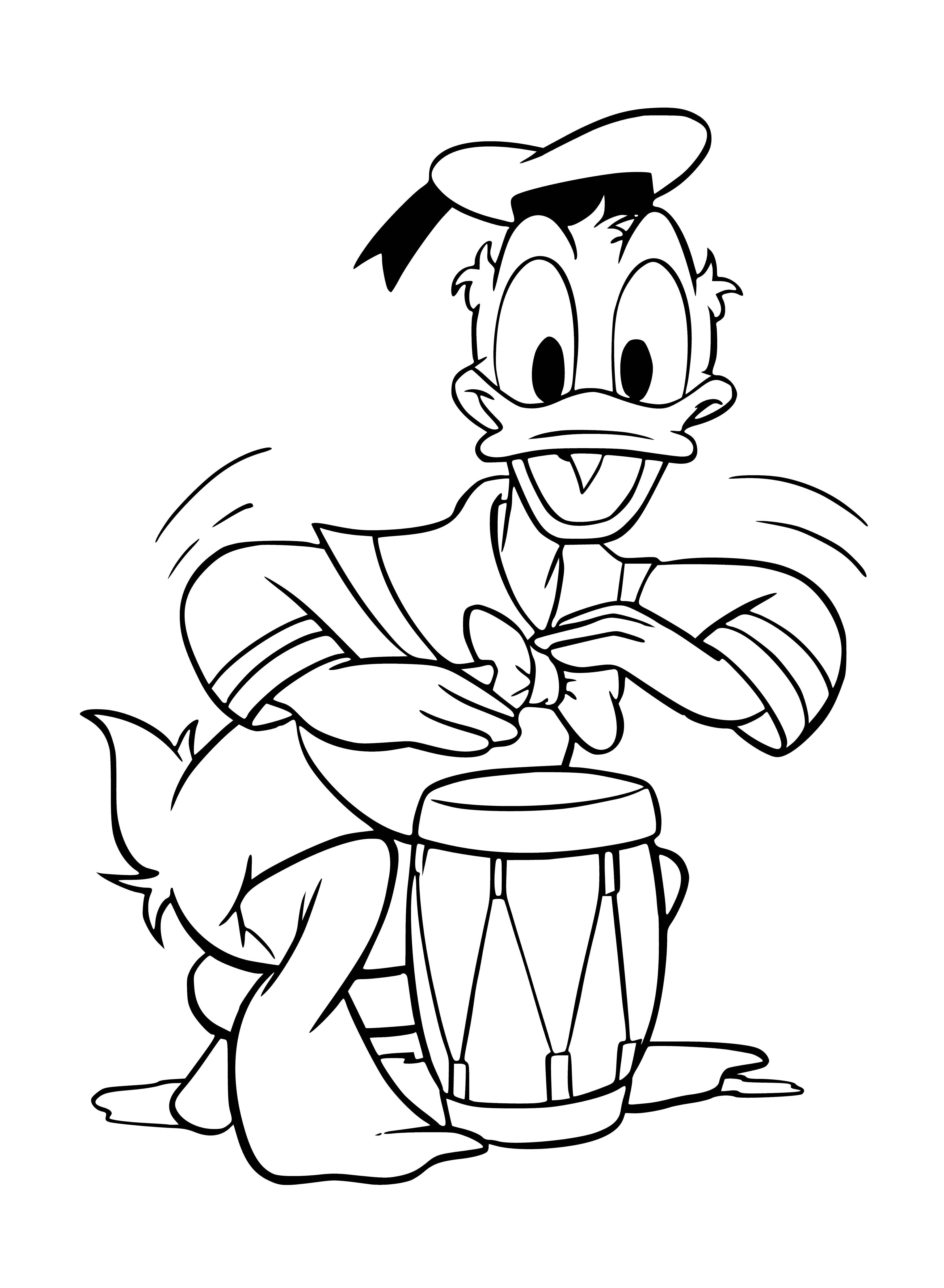 coloring page: Three singing mice; one plays drum, one holds mic, one plays guitar.