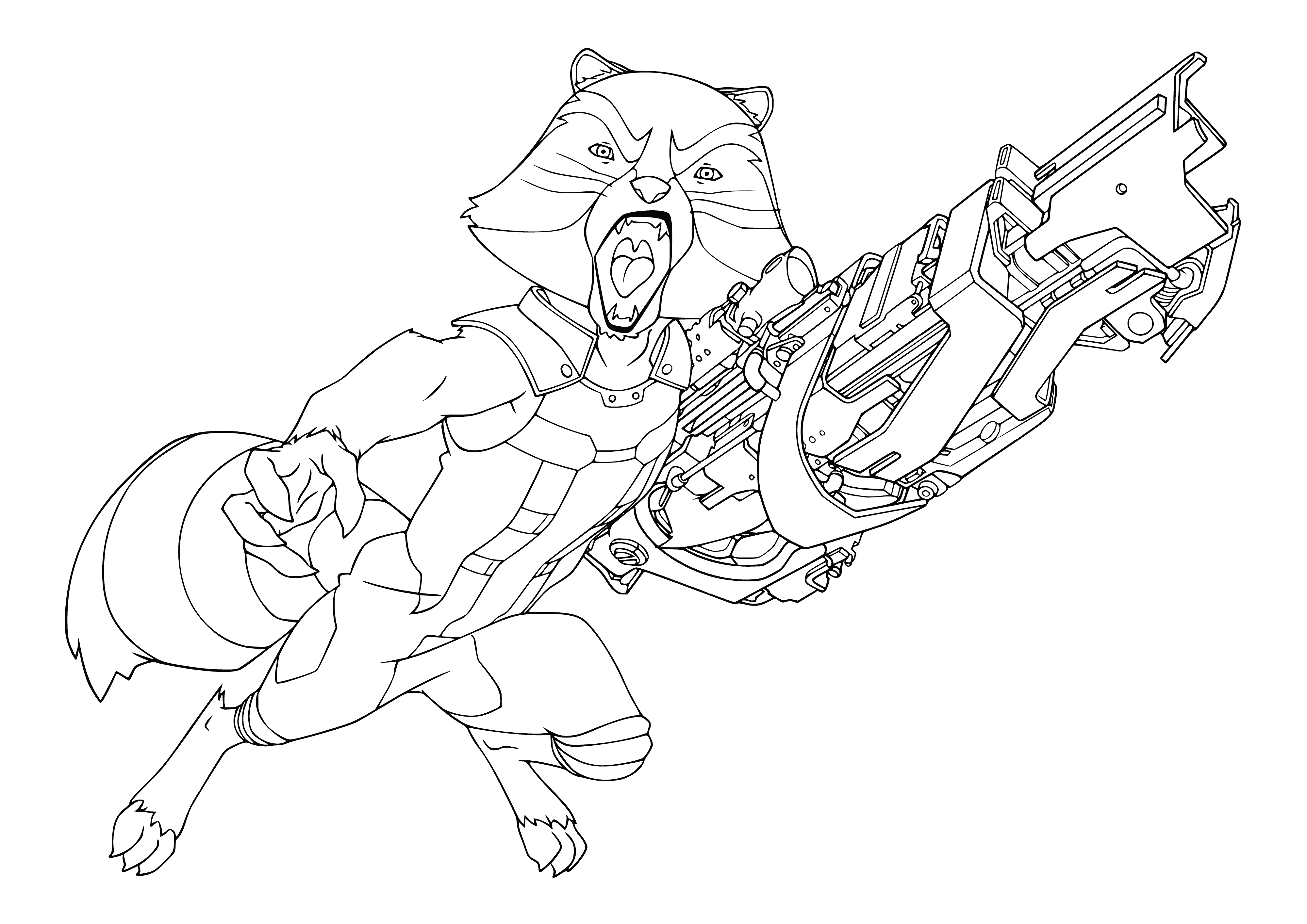 coloring page: Soldiers in red armor and rocket launchers surrounded by blue aliens with guns.