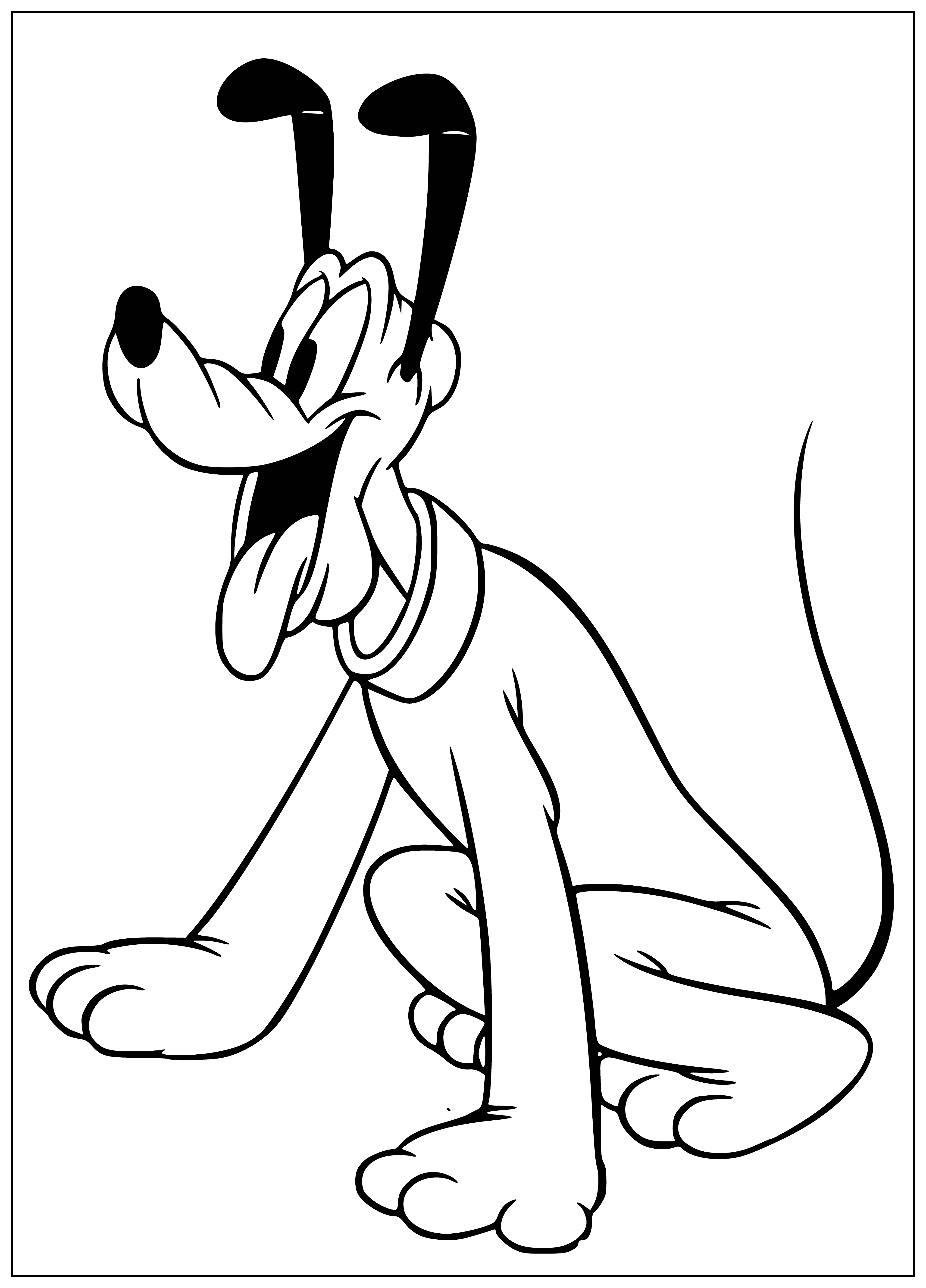 coloring page: A dog sits with big ears, black nose and closed eyes, with a big smile on his face.