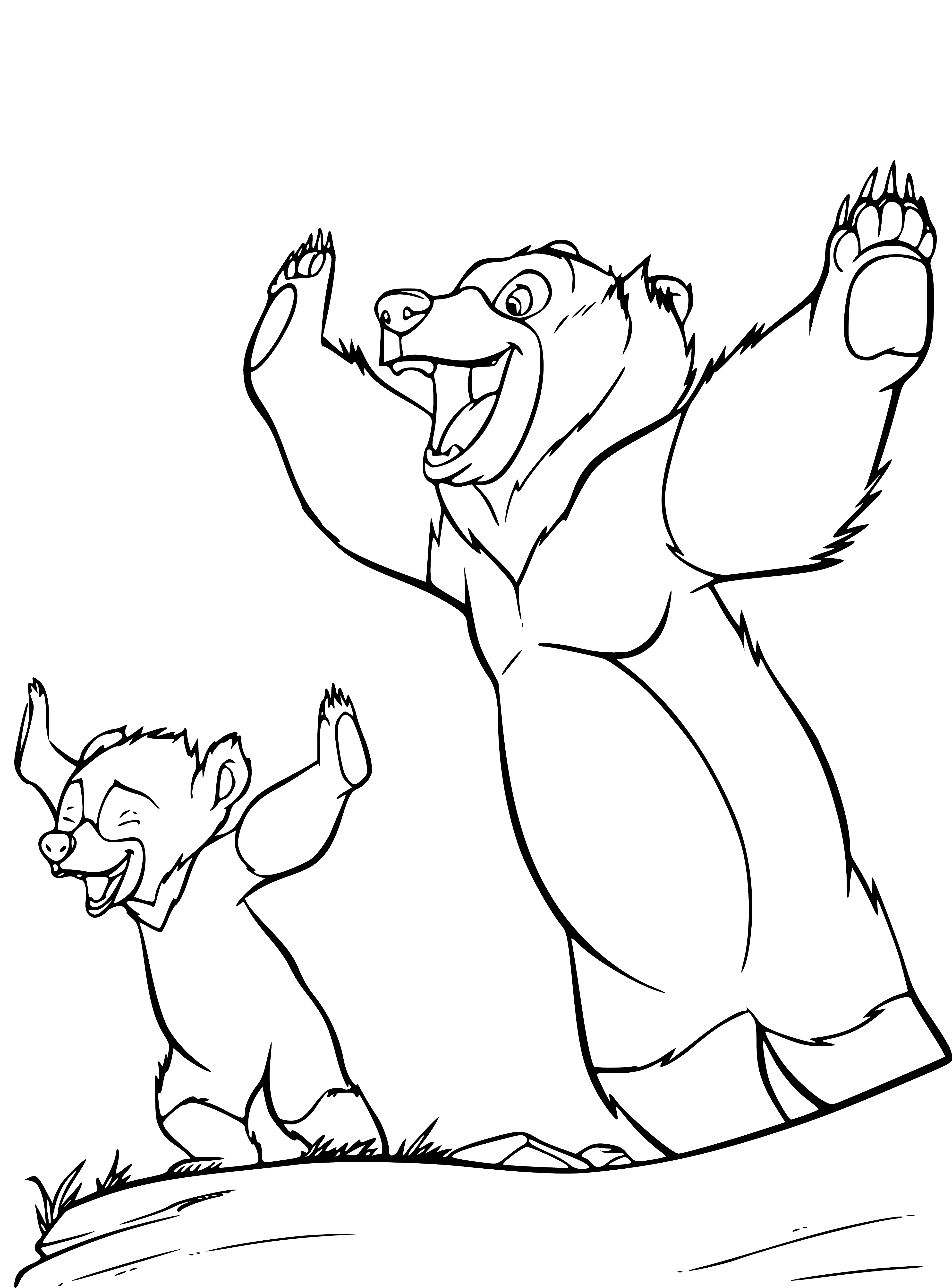 coloring page: Two bears in a conversation: light & dark brown, mouths open & tongues out!