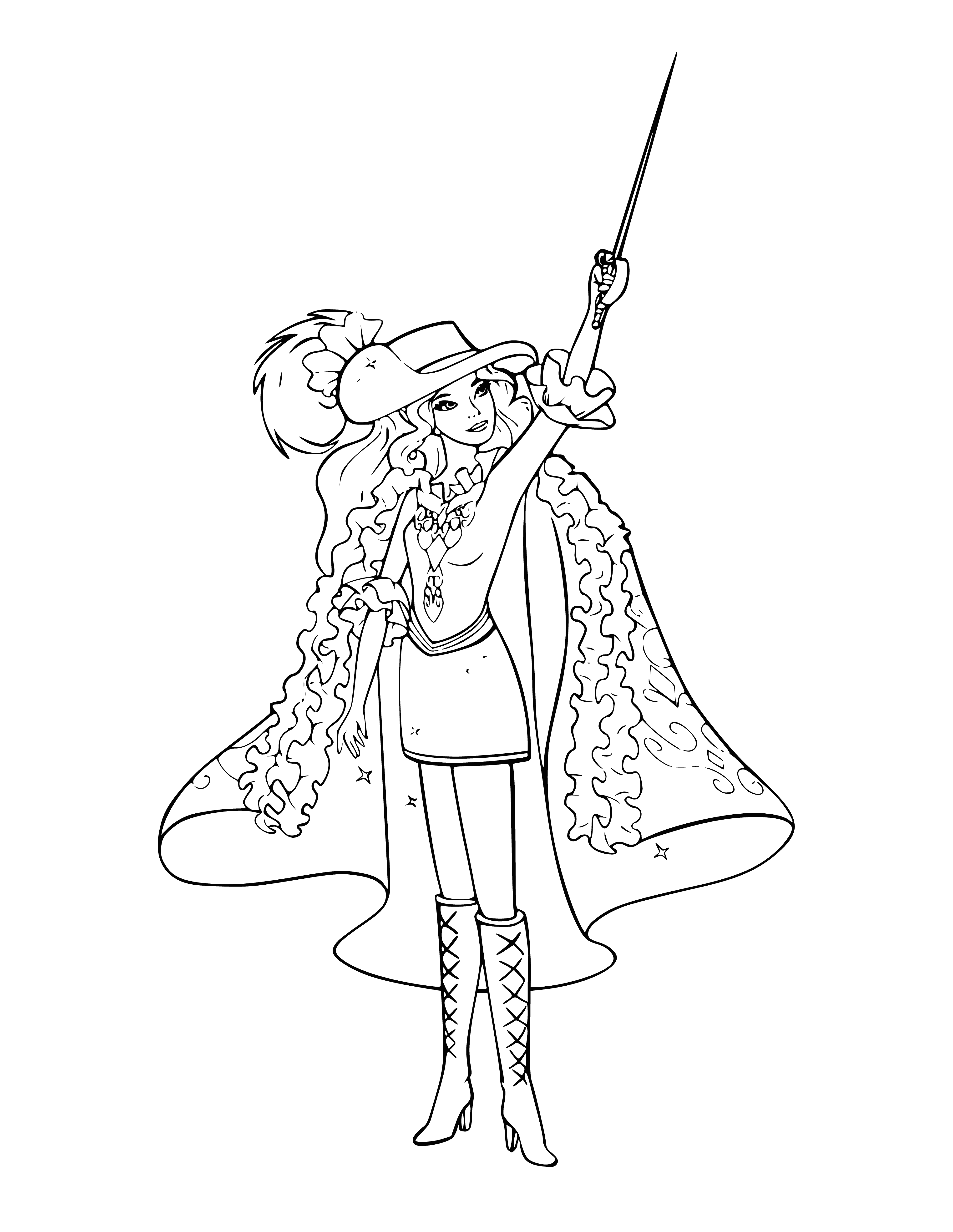 coloring page: Aramina is a Barbie musketeer holding a sword and has blonde hair. #BarbieLife #GirlPower