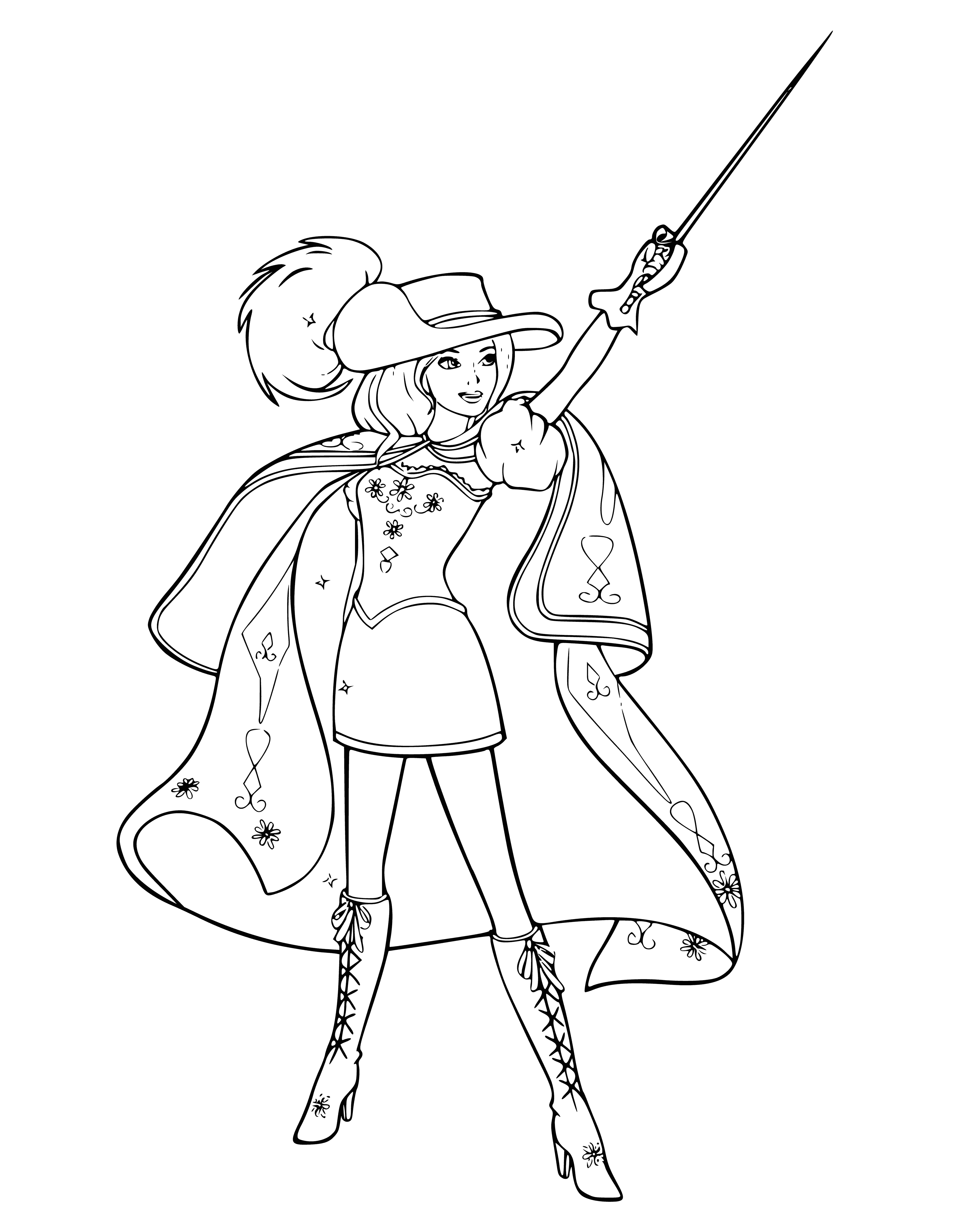 Barbie in musketeer costume coloring page