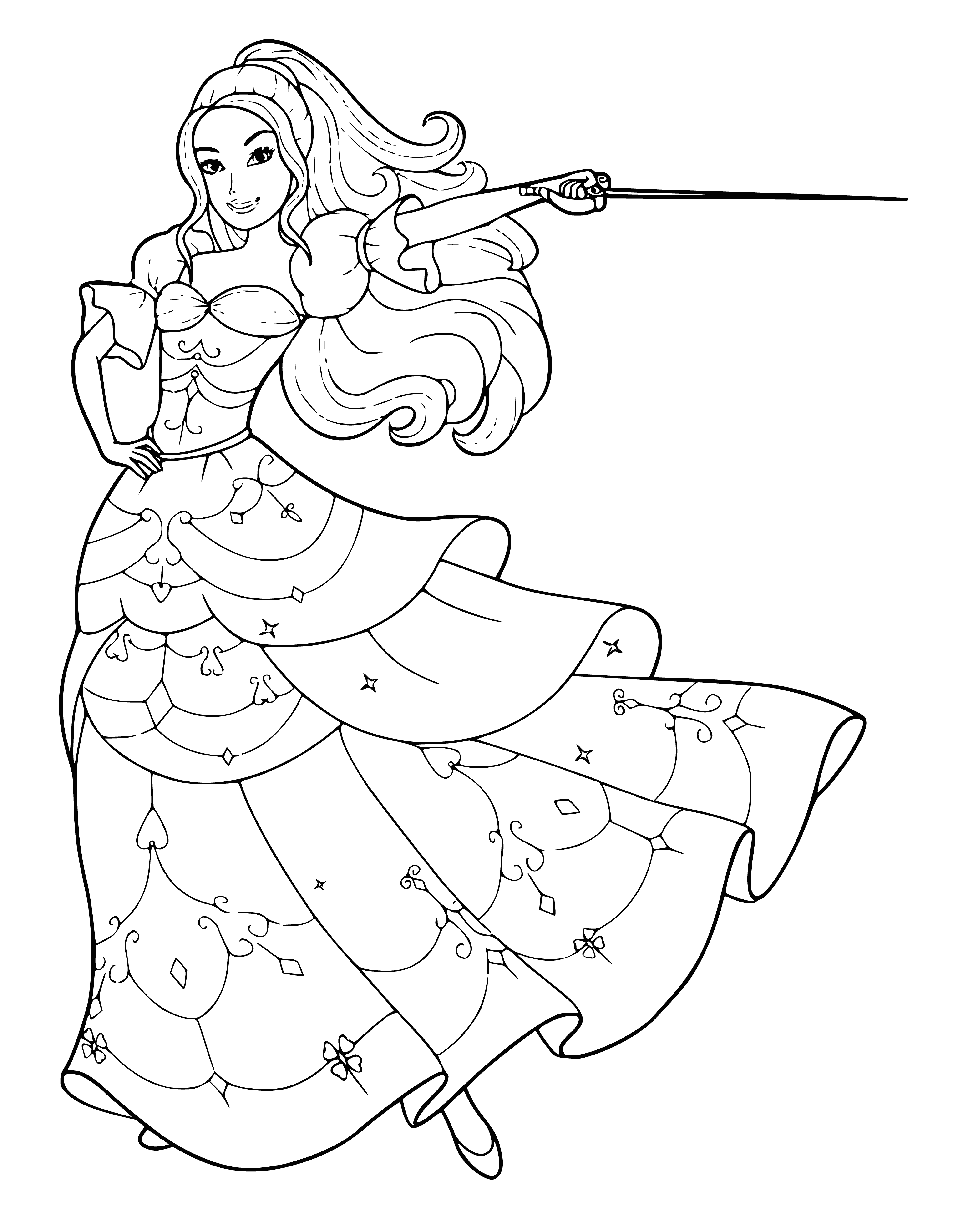 Barbie with a sword coloring page