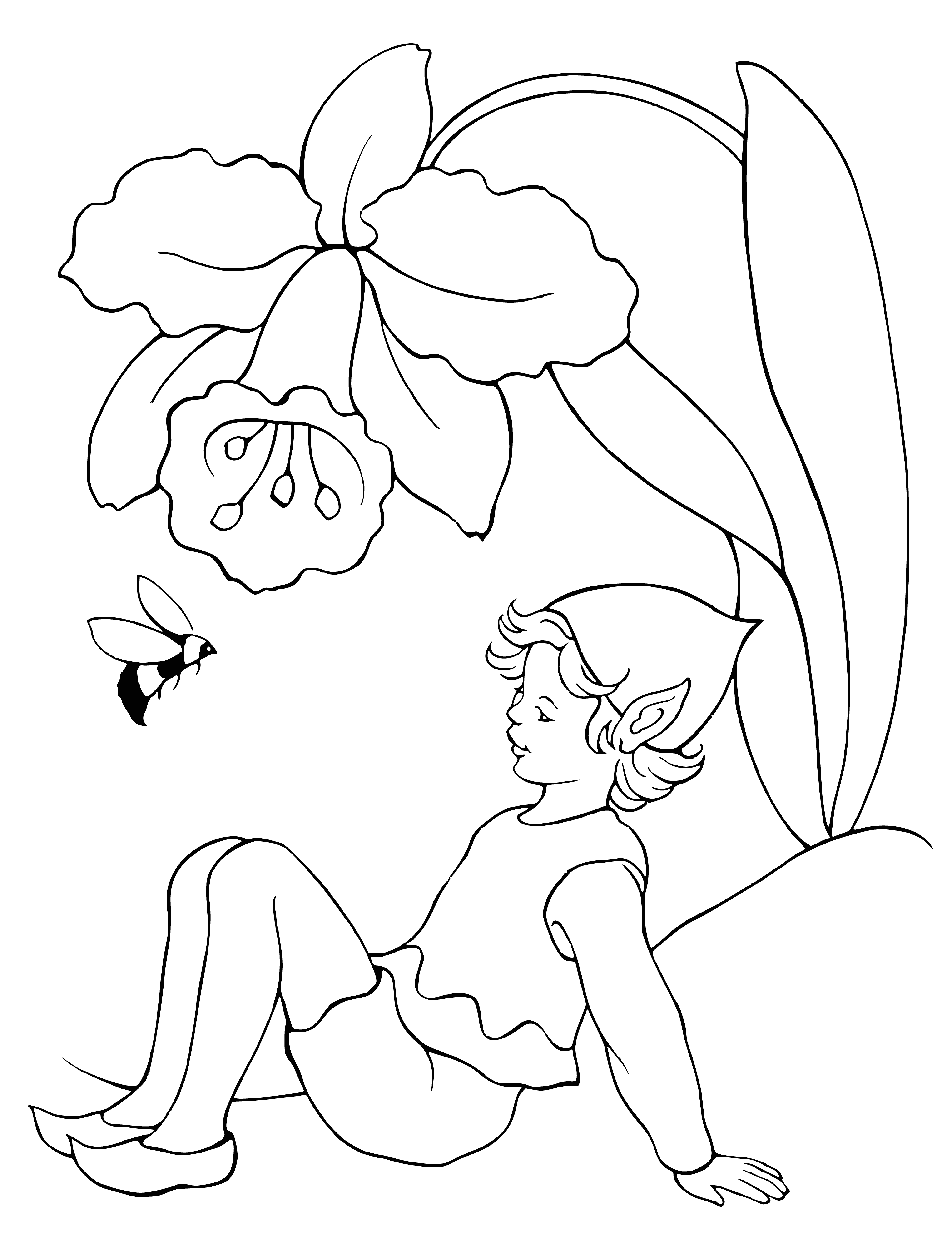 Elf and bumblebee coloring page
