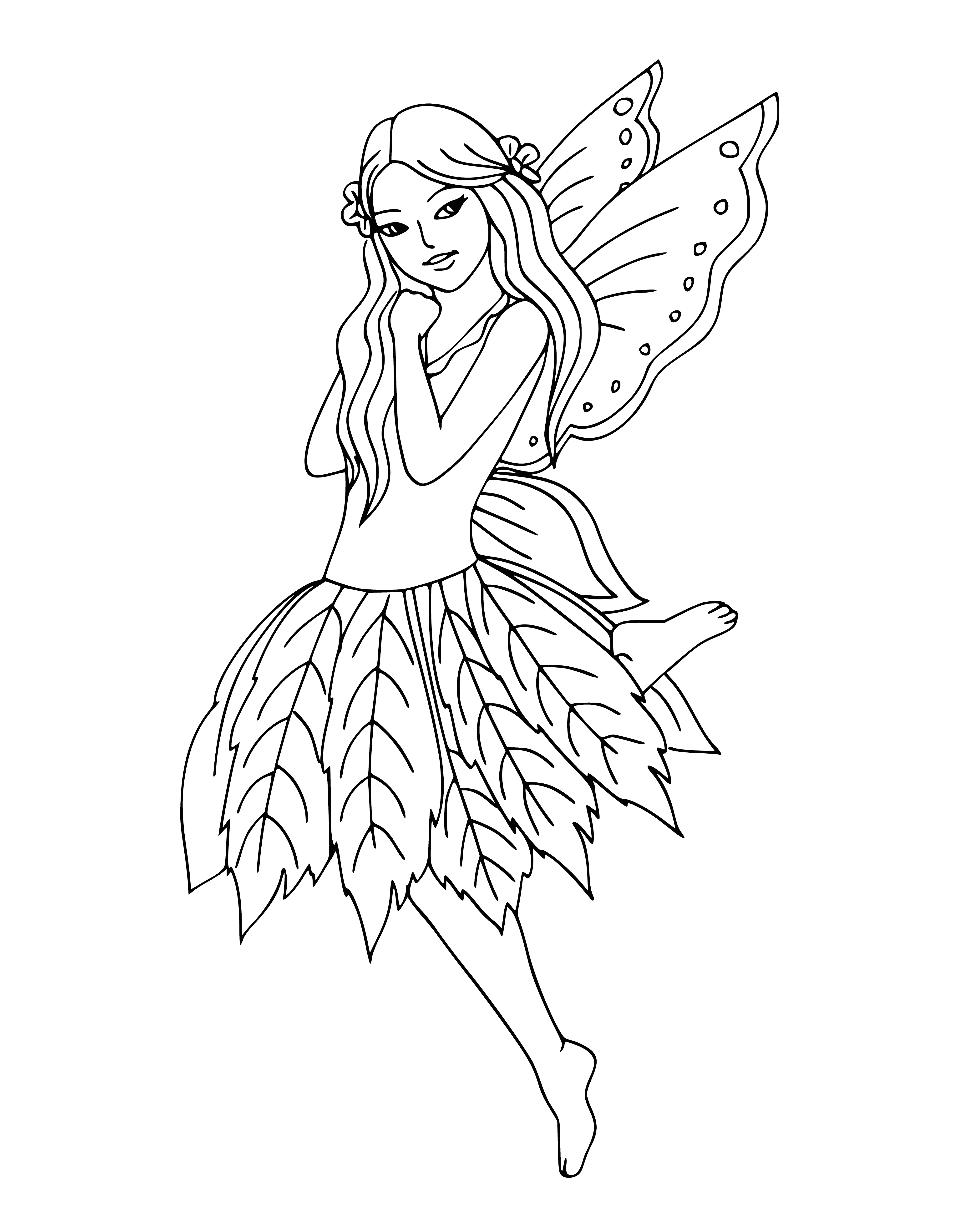 Fairy in a skirt made of leaves coloring page