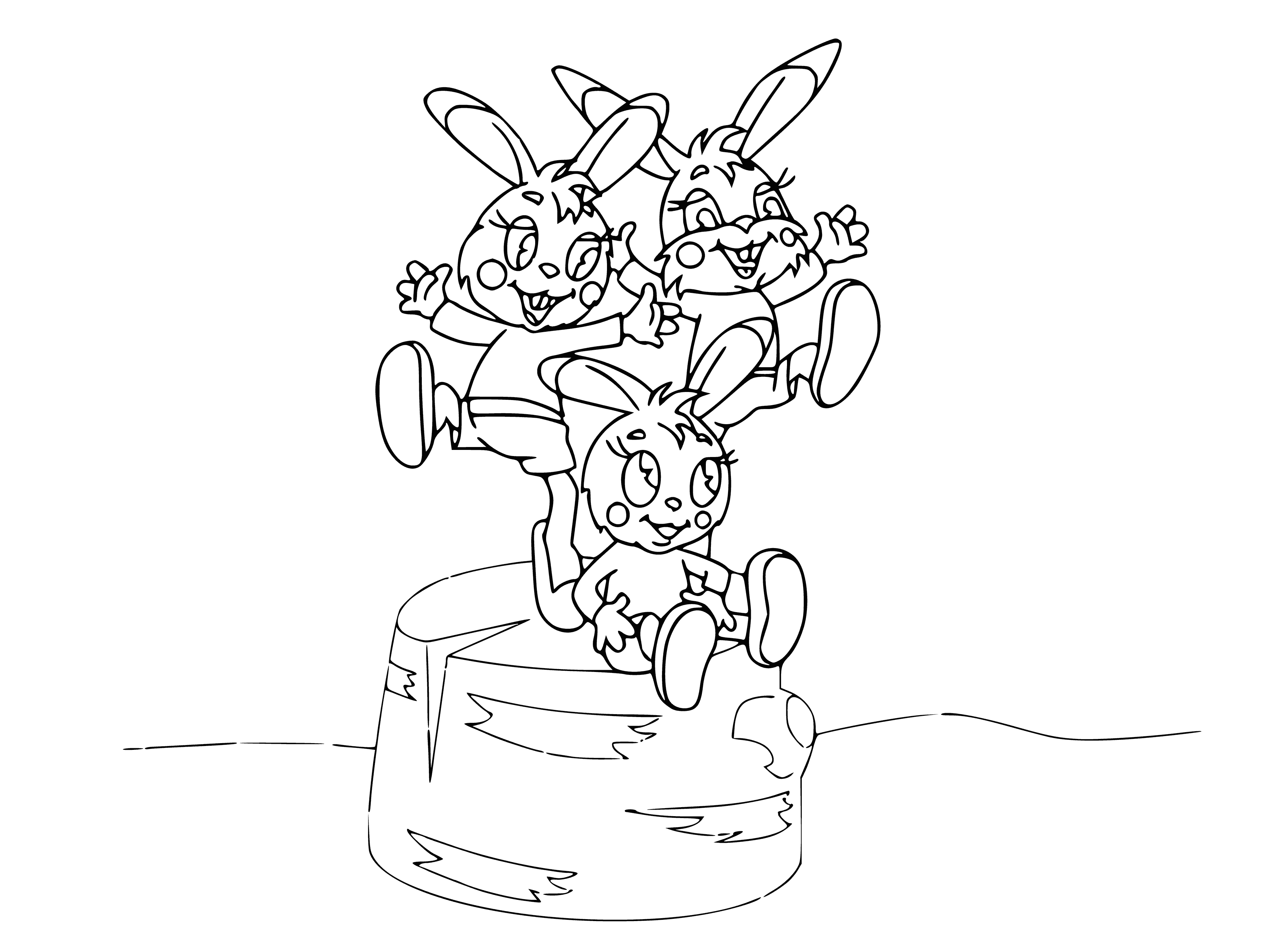coloring page: Bunny looks at bag of apples in the middle of page; left is bag of apples.