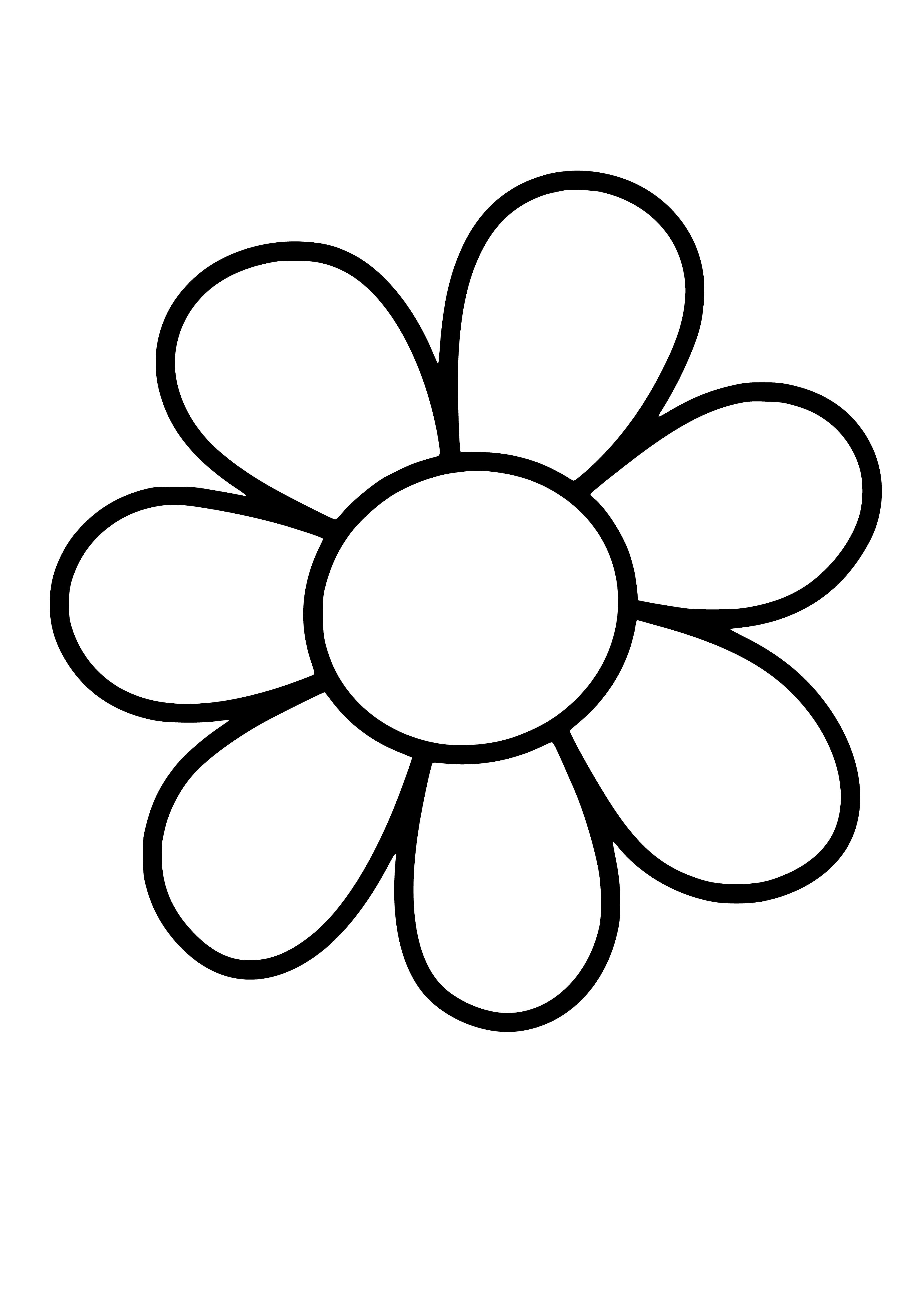coloring page: A yellow flower with a textured, ruffled petal and black center, on a green stem with leaves near the base. #Nature #Life